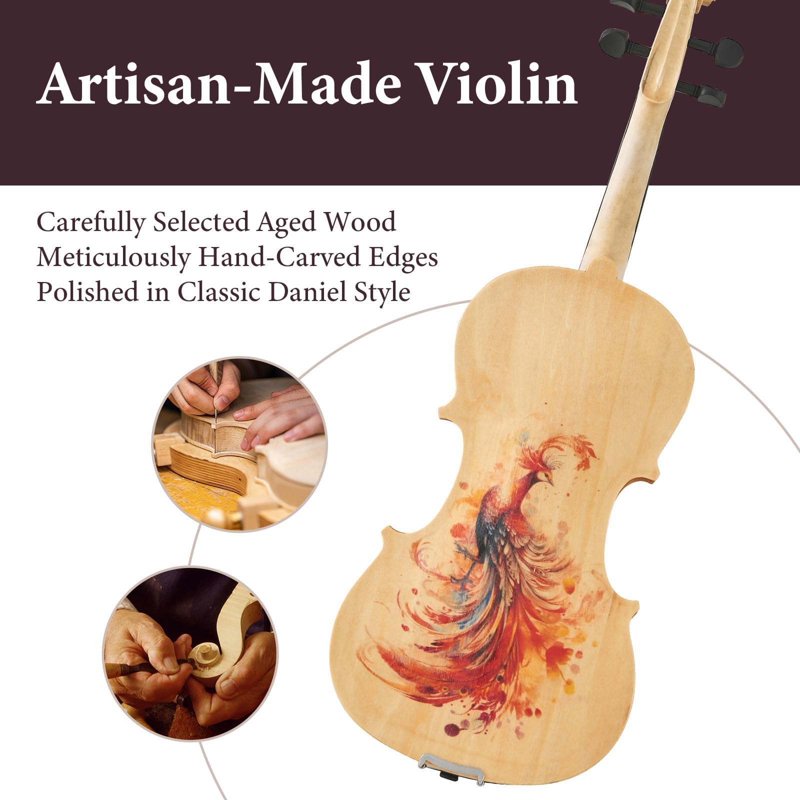 Beginner Violin 4/4, Full Size Violin for Adults, Teens, Student, Acoustic Fiddle Kit with Hard Case,Tuner,Mute,Shoulder Rest,Extra Strings,Cleaning Cloth,Learners Age 12+ (Reddish Brown)