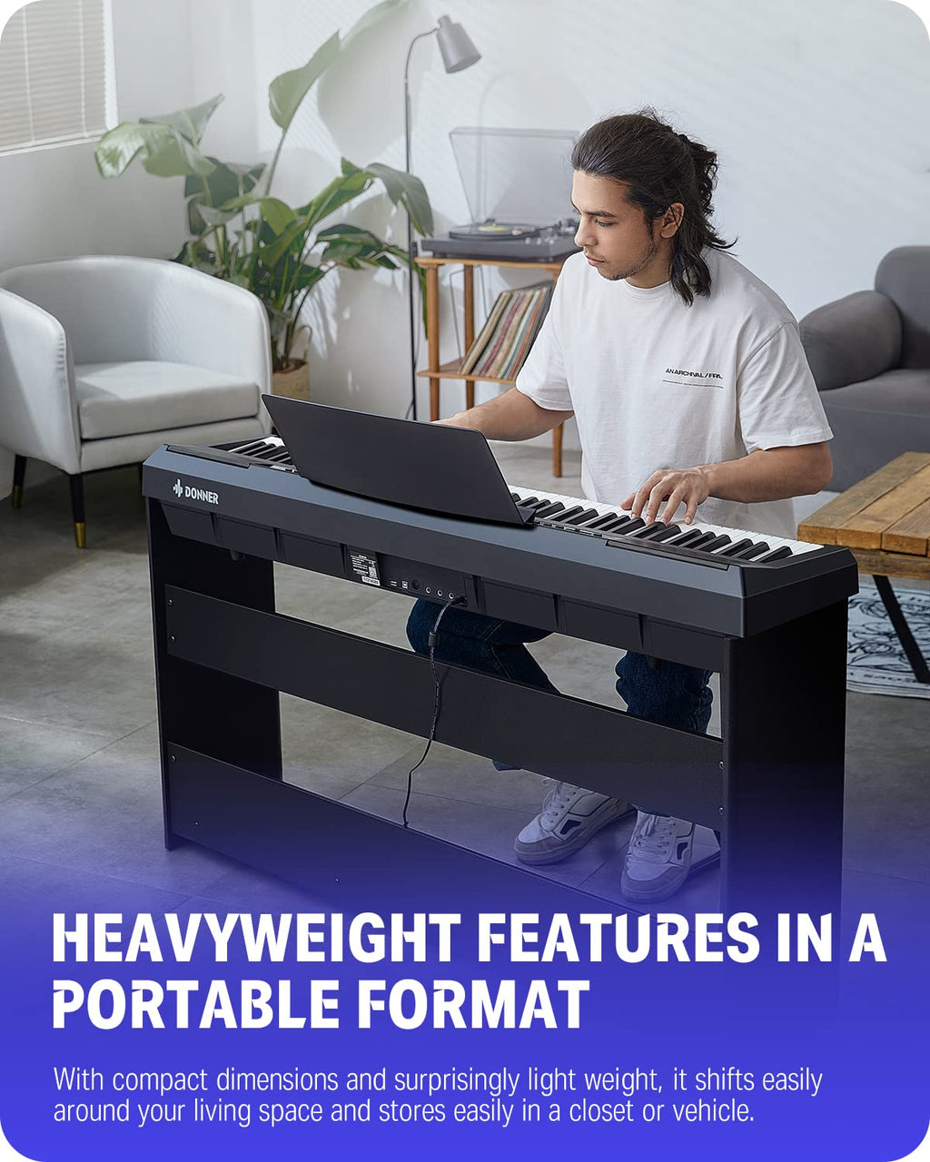 Donner 88 Key Weighted Keyboard, Premium Upright Piano for Beginner to Professional, Full Size Electric Keyboard with Headphone Adapter DDP-400