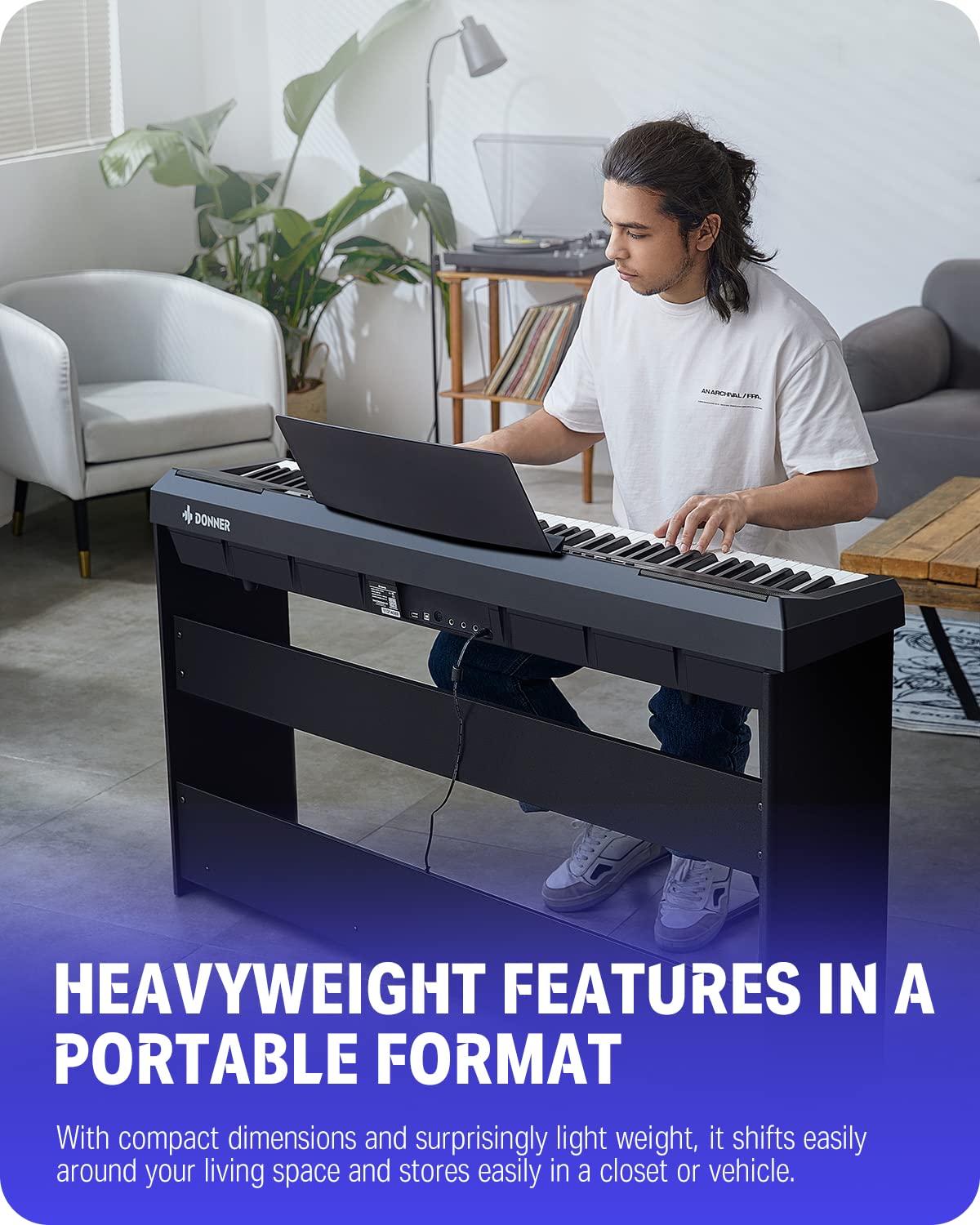 Donner 88 Key Weighted Keyboard, Premium Upright Piano for Beginner to Professional, Full Size Electric Keyboard with Headphone Adapter DDP-400