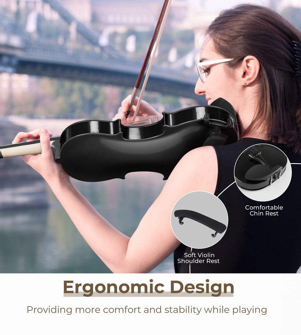 Vangoa 4/4 Full Size Beginner Violin Set, Acoustic Violin for Adults, Teens and Children over 11, Violin Beginner Set (with Hard Case, Rosin, Shoulder Rest, Bow, Spare Strings, Mutes and Black Set)