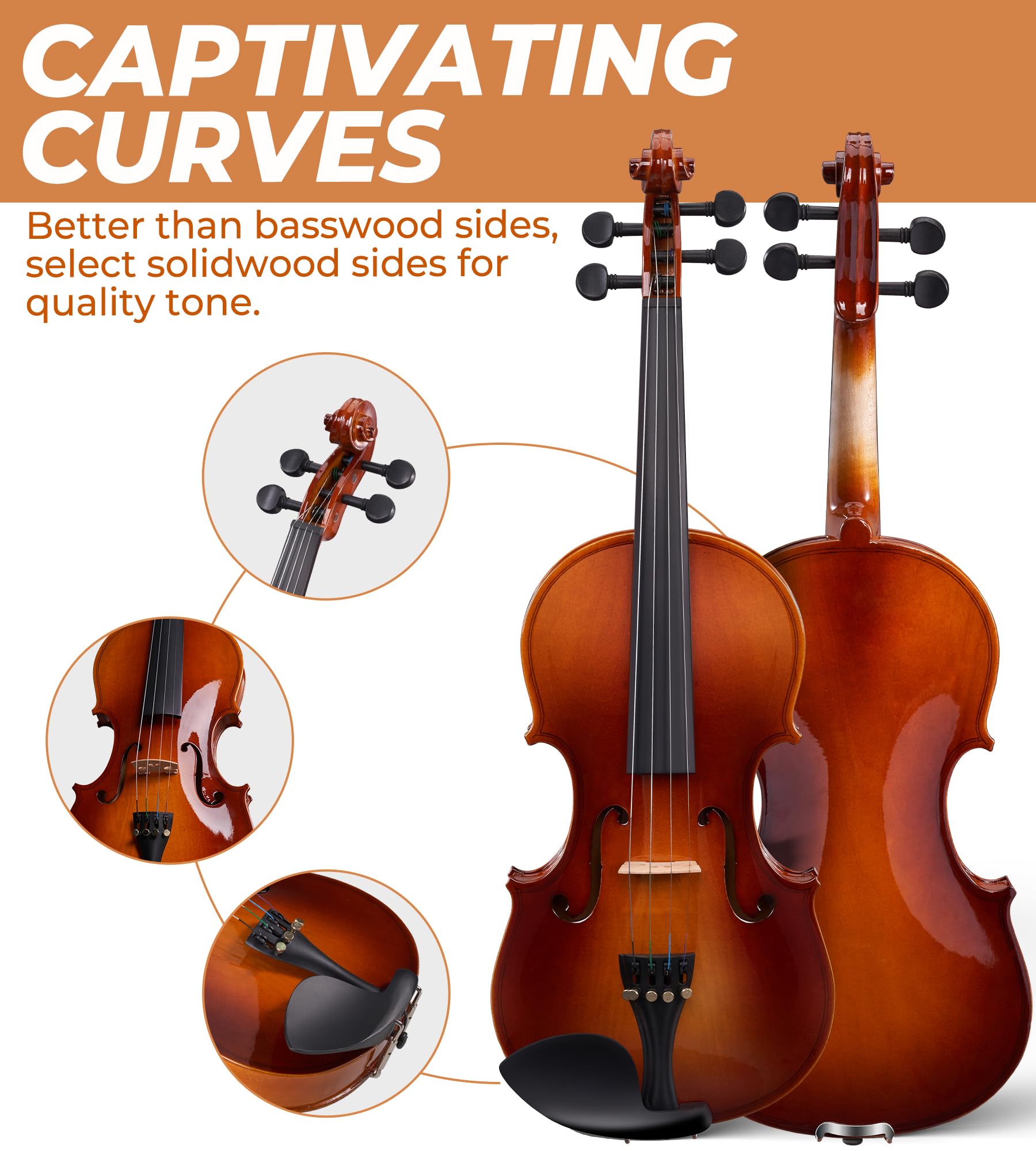 Vangoa Violin 4/4 Full Size Set, Handcrafted Entry Level Acoustic Violin Set with Lightweight Hard Case, Suitable for Beginners, Teens, 12+, Adults, Right Handed Players
