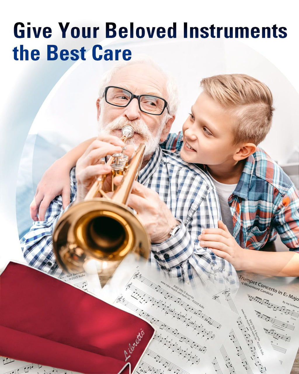 Libretto Microfiber Polish Cloth, 3 Useful Sizes in 1 Pack, Violin and Cello Cleaning & Polishing Products, Blue, Lint-Free, Super Soft, Gift, for Piano, Guitar, Ukulele, Trumpet, Saxophone, Laptop