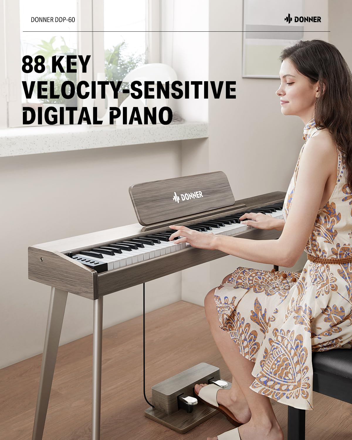Donner OURA S100 Digital Piano with 88 Key Graded Hammer Weighted Keyboard for Beginner, Full Size Electric Piano Keyboard with Bluetooth, 3 Original Demos, LOCAL OFF, 2×10 W, Piano Three Pedal,White