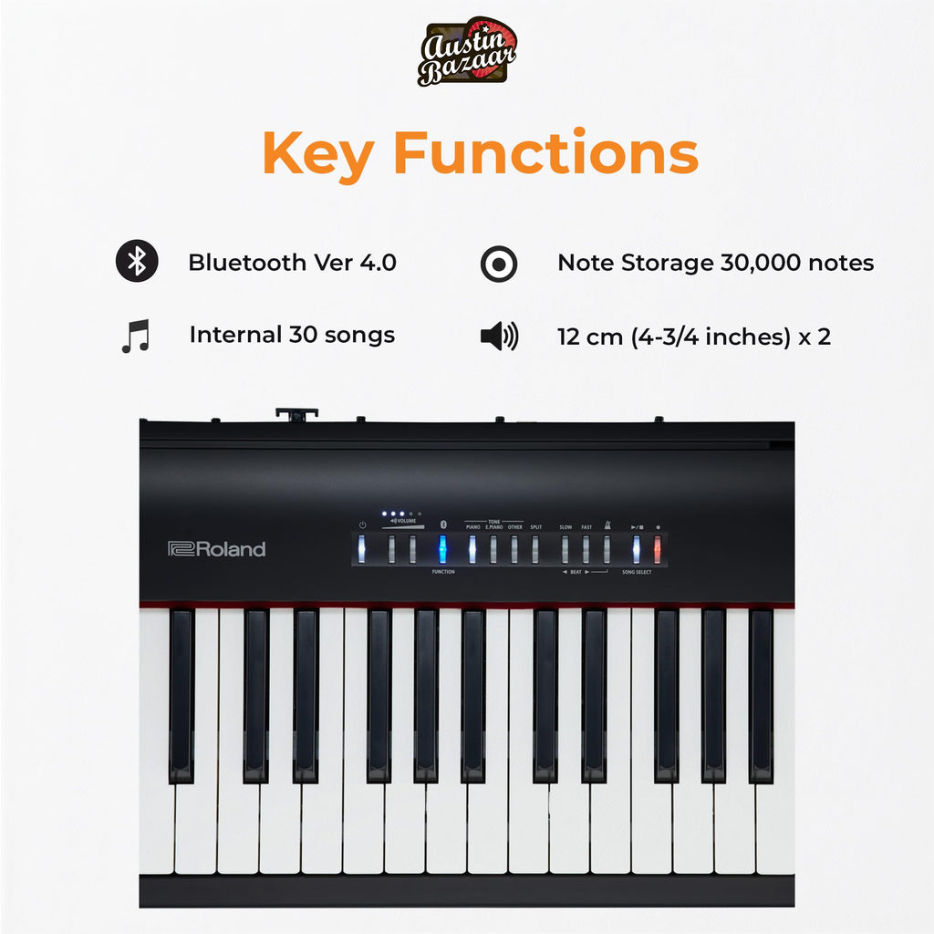 Roland FP-30X 88-Key Digital Piano - Black Bundle with Adjustable Stand, Bench, Sustain Pedal, Online Piano Lessons, Instructional DVD, and Austin Bazaar Polishing Cloth