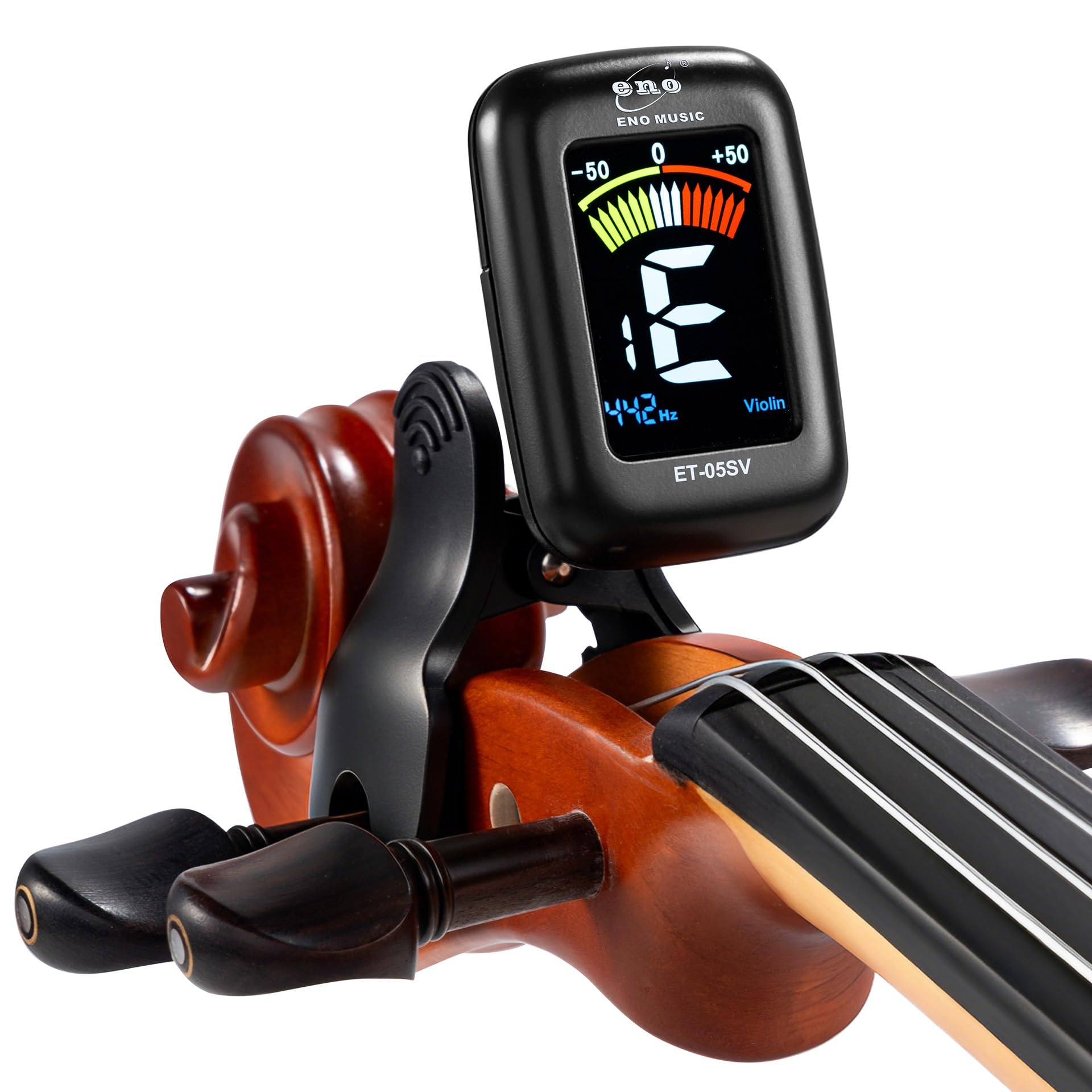 ENO MUSIC Rechargeable Type-C Quick Charge Easy Control Big LCD Display Easy Reading Clip-on Tuner for 4/4 Violin Viola Bass, Red