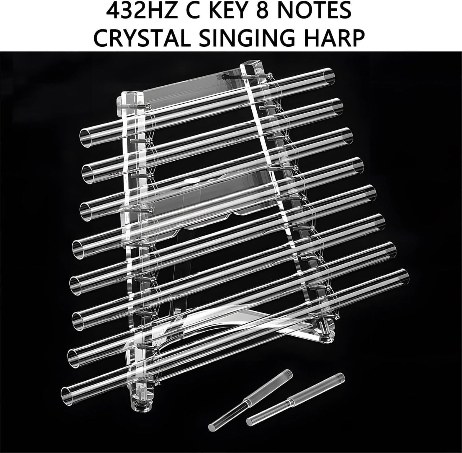 Hand Stand Quartz Crystal Singing Harp + Crystal Mallet and Aluminum Alloy Box, Healing Crystal Musical Instrument for Sound Bath Studio Gym Meditation Room A-432hz
