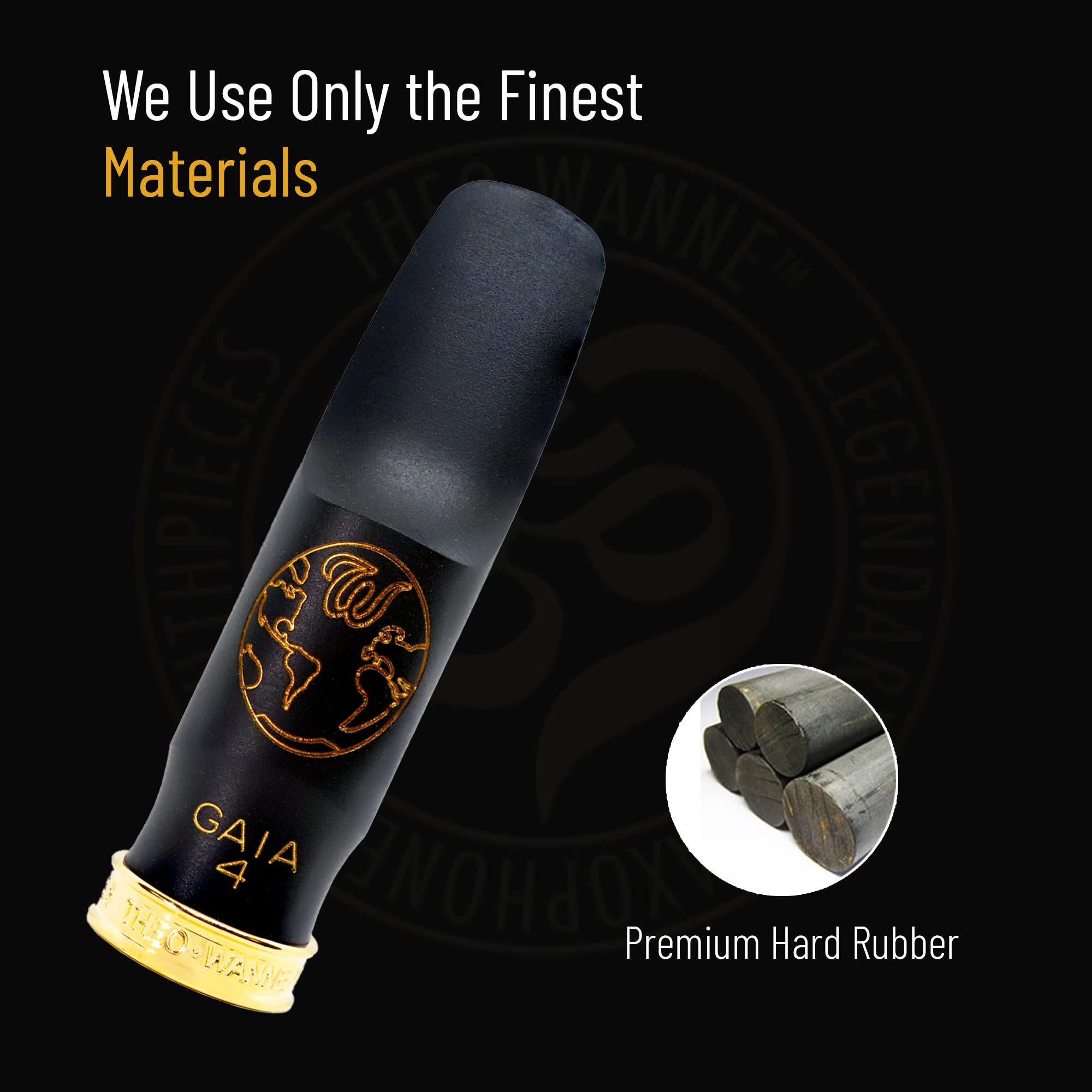 Theo Wanne Vintage Gaia 4 Alto Saxophone Mouthpiece - Roll-Over Shark Gill Baffle - Full, Rich and Fat Traditional Sound – Large Stadium Chamber - Includes Reed Replacer Cap