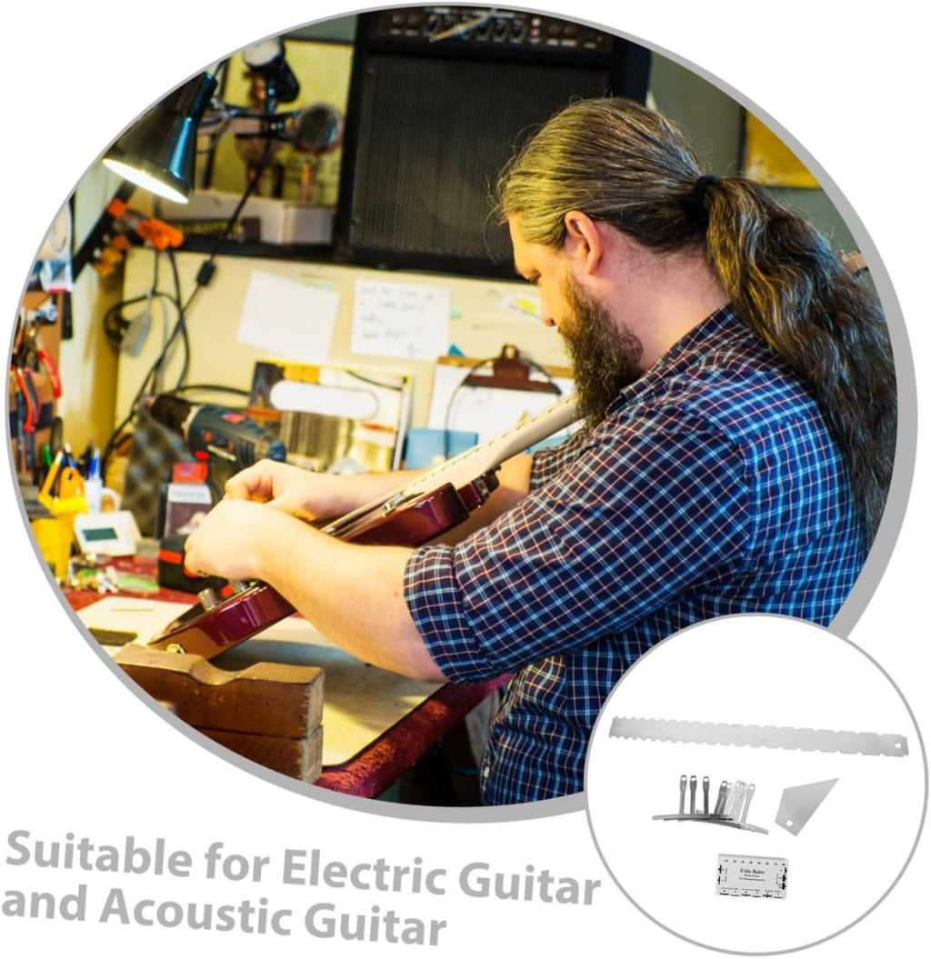 Toddmomy Guitar String Distance Measuring Ruler and Fret Rocker Gauge Metal Luthier Tool Set for Electric Bass Guitar String Height Adjustment and Repair