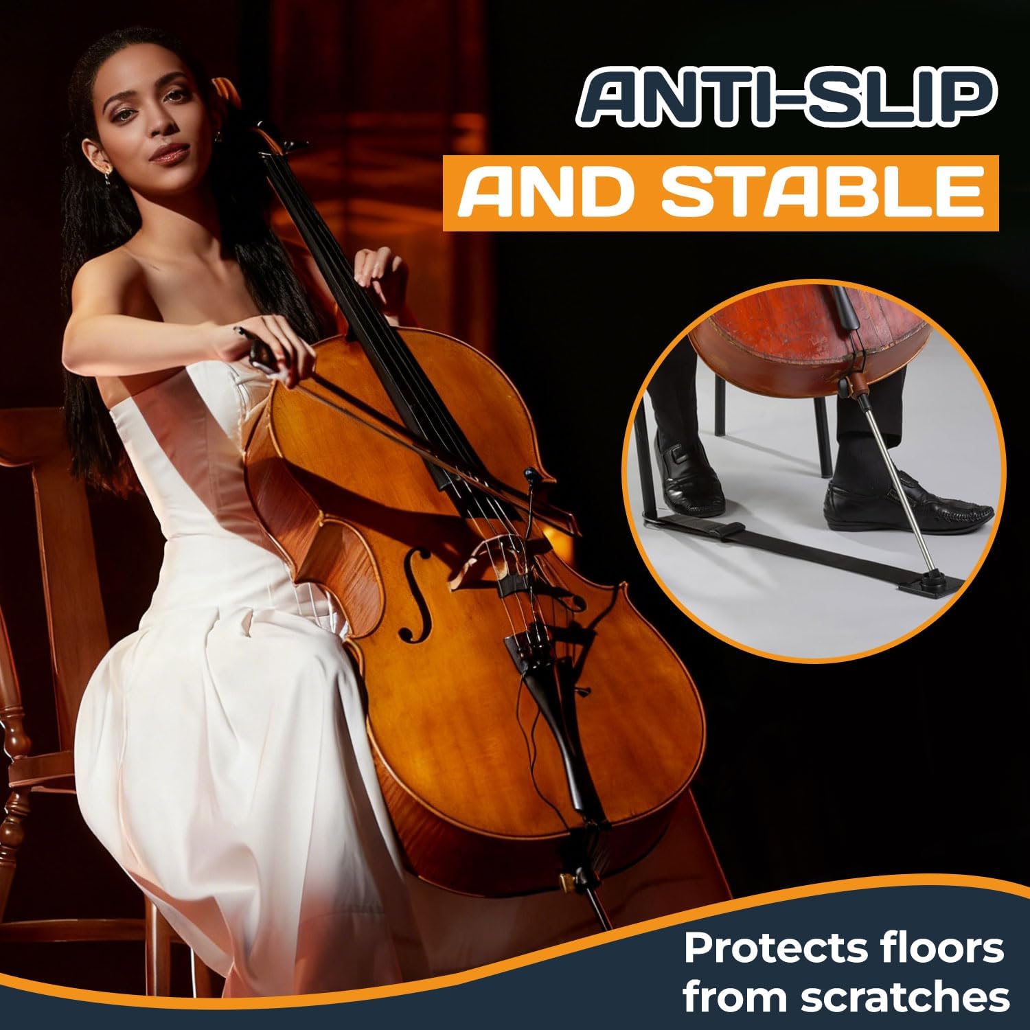 Cello Endpin Anchor,Black Cello Slip Stoppe,Non-slip with O-ring Thick Pad,Anti-Scratch Sponge Adjustable Strap for Cellists Practice Performance