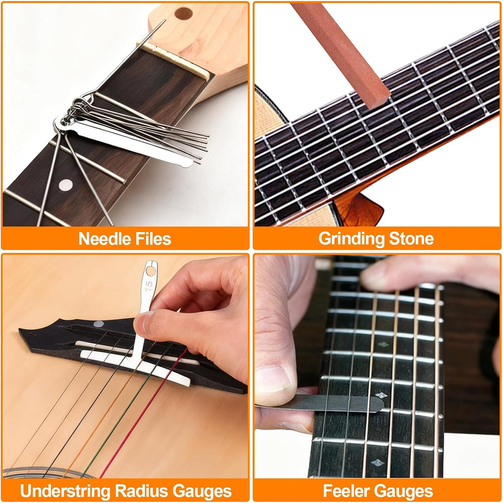 Guitar Tool Kit, 119 Pcs Professional Guitar Repair Kit, Guitar Maintenance Kit with Guitar Tools Accessories and Carry Bag, Guitar Setup Kit for Electric Guitar Acoustic Guitar Ukulele Banjo Bass