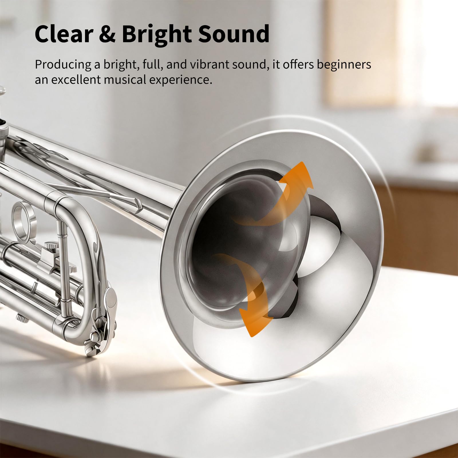 JAMELO Bb Standard Trumpet Set, Brass Trumpet Instrument for Student/Beginner with Carrying Case, 7C Mouthpiece, Cleaning Cloth and Gloves (TP-100, Gold)