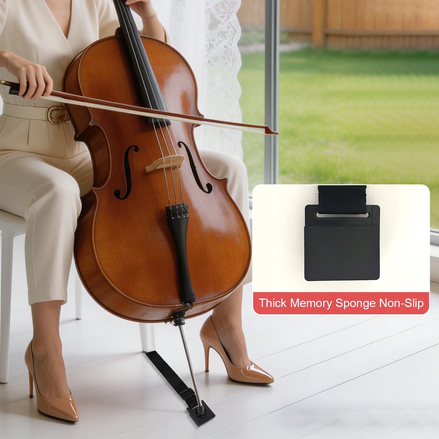 PINKDEER 4-Piece Cello Endpin Anchor Set: Cello Rock Stop with Reinforced Brass Cup & Anti-Slip Rubber Base, Cello Endpin Stopper with Adjustable Strap, 2 Cello Endpin Rubber Tip Floor Protectors