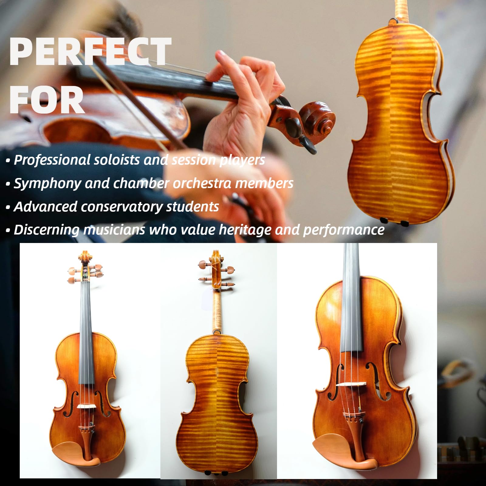 Master 4/4 Full-Size Violin | Hand-Varnished with 20+ Year Aged Italian Spruce & Bosnian Maple | Professional Orchestra Instrument for Professional soloists and session players (VIO1328)