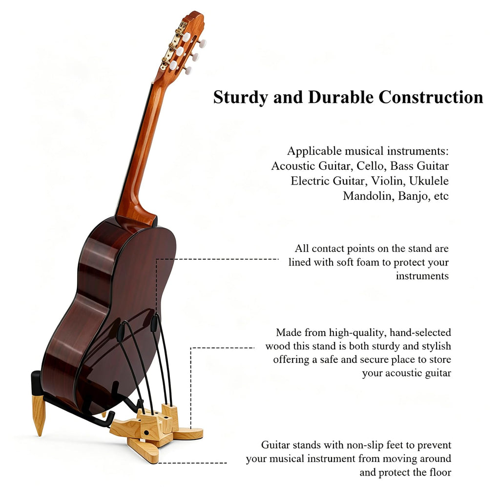 MUSO Guitar Stand , Guitar Stand Floor for Acoustic Guitar, Electric Guitar, Bass Guitar, Cello Compact and Portable Storage, Travel Stand, Home, Studio, or Concert Use