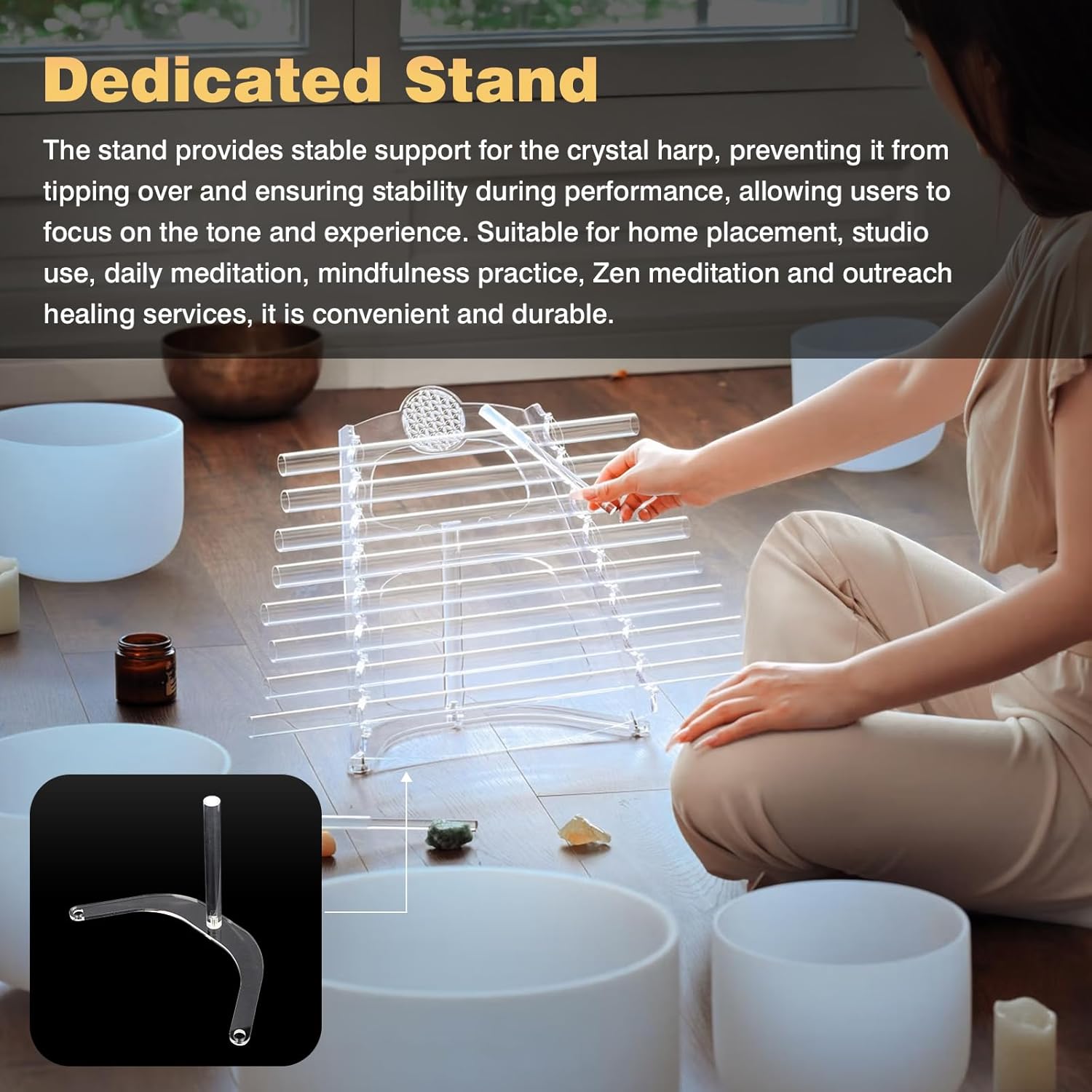 432Hz 8 Note CDEFGABC Quartz Crystal Singing Harp,Including Bracket Alumina Carrry Case for Sound Bath and Meditatiion