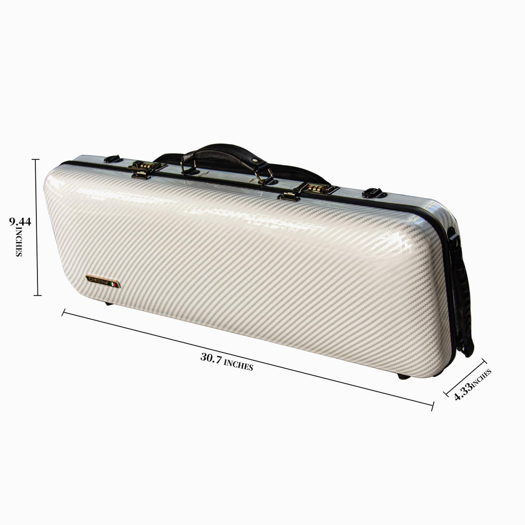 Christina 4/4 Full Size Violin case High-Strength Carbon Fiber Rectangular Violin Music Bag With Combination Lock and Extra Bag White Violin Hard Case (VB-Square-White Stripe spot)