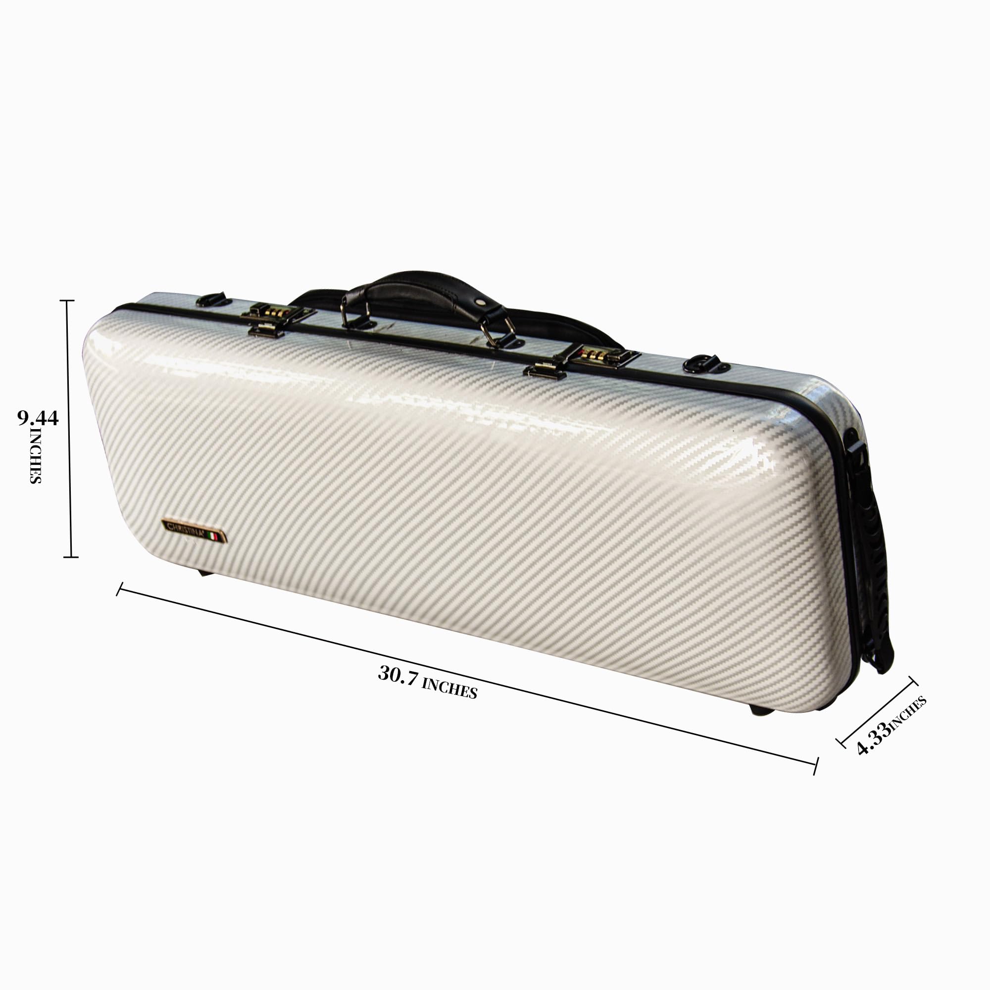 Christina 4/4 Full Size Violin case High-Strength Carbon Fiber Rectangular Violin Music Bag With Combination Lock and Extra Bag White Violin Hard Case (VB-Square-White Stripe spot)