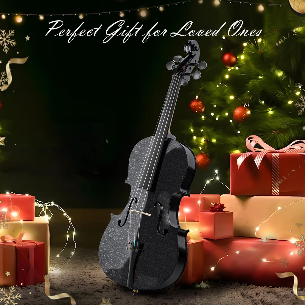 Cello 4/4 Kit, Full Size Cello for Adults, Students, Beginners, Complete Acoustic Cello Instrument Set with Portable Bag, Bow, Rosin, Black