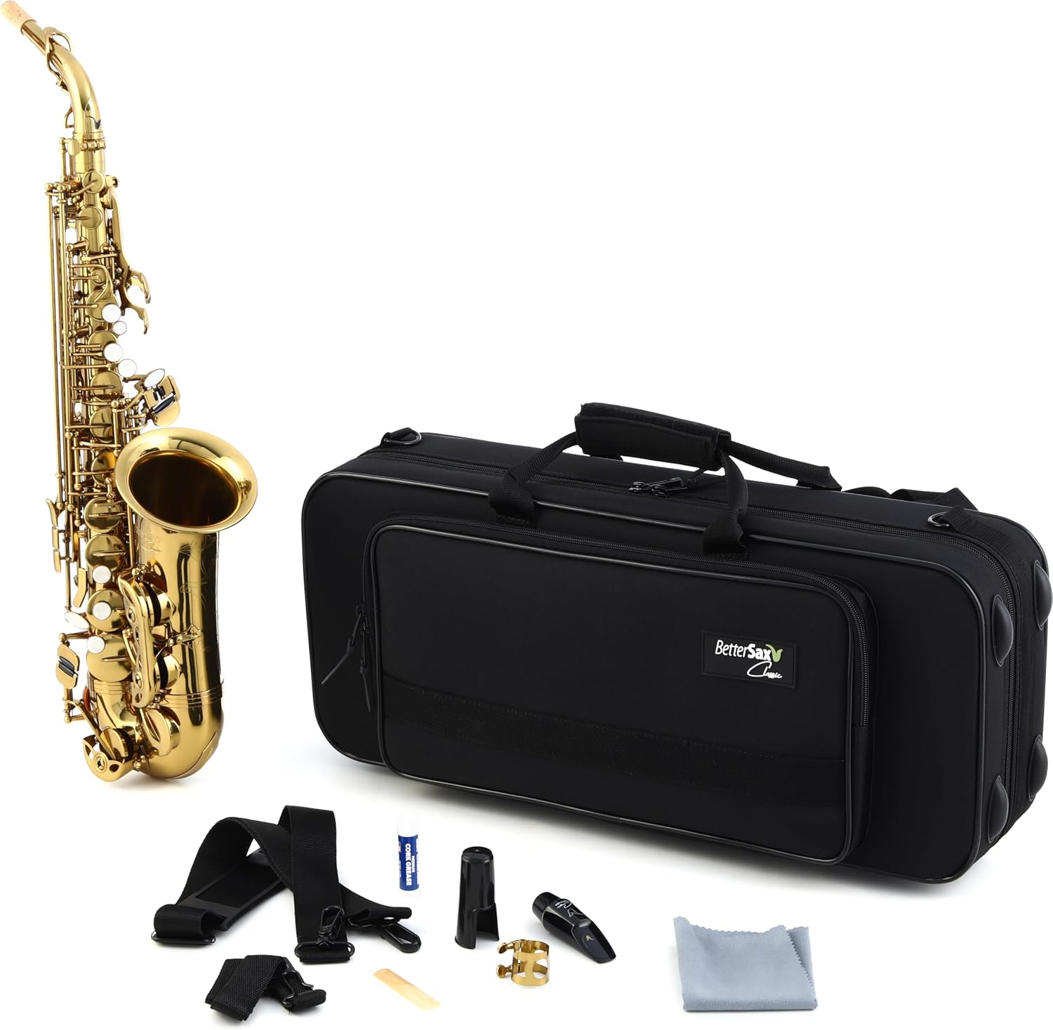 BetterSax Classic Alto Saxophone - Professional-Grade Instrument with Dark Gold Lacquer Finish - Complete Kit for Beginners and Pros - Includes Mouthpiece, Neckstrap, and Durable Case