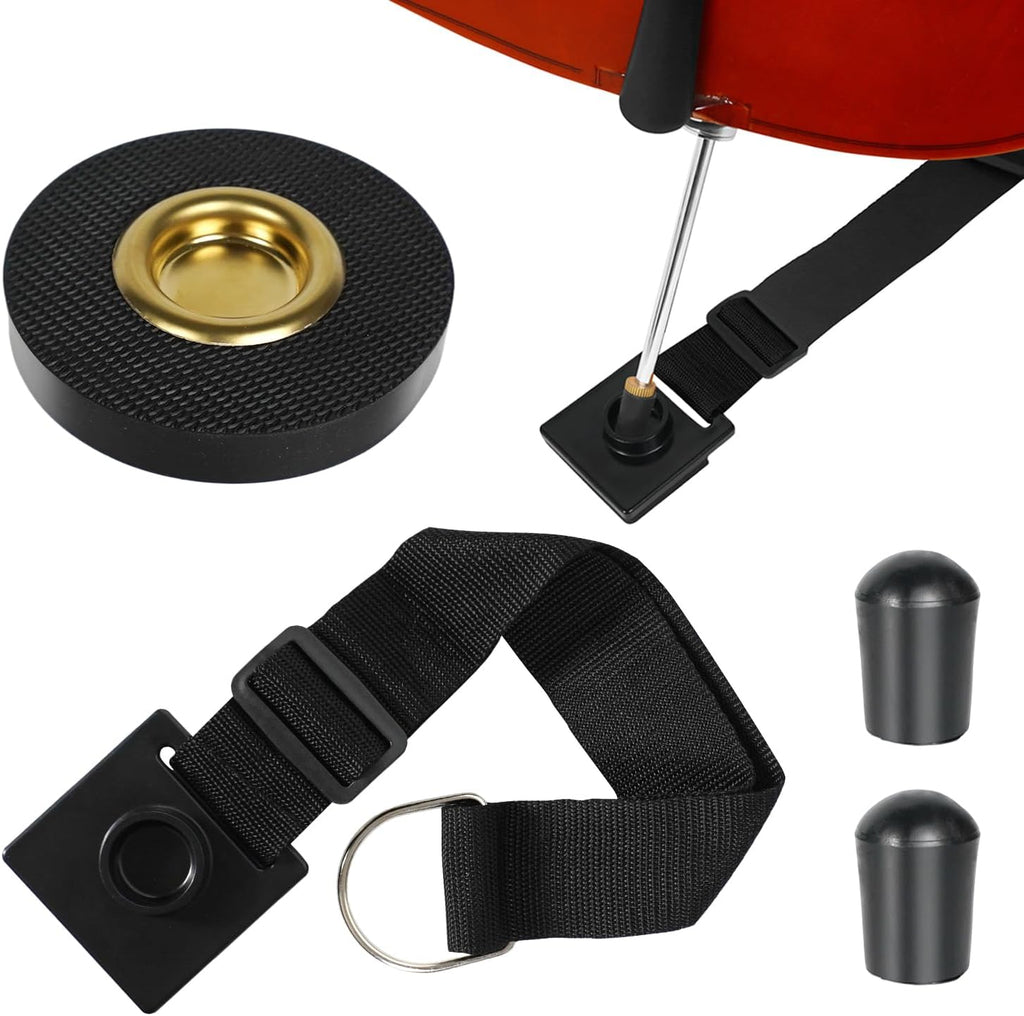 PINKDEER 4-Piece Cello Endpin Anchor Set: Cello Rock Stop with Reinforced Brass Cup & Anti-Slip Rubber Base, Cello Endpin Stopper with Adjustable Strap, 2 Cello Endpin Rubber Tip Floor Protectors