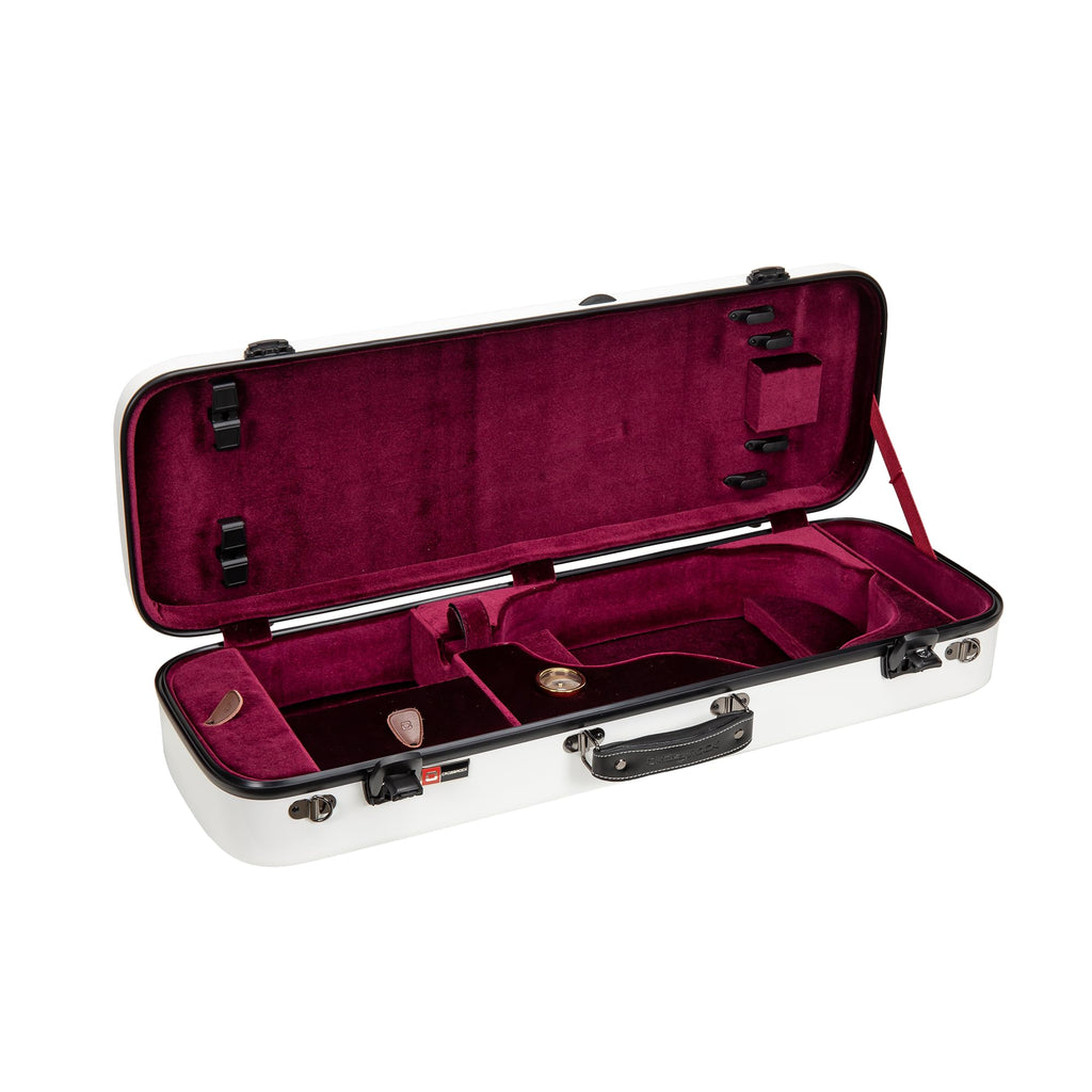 Crossrock Fiberglass Double Violin Case fits Two 4/4 Full-Size Violins- Includes TSA lock, Protective Blanket, Hygrometer, Removable Shoulder Straps- Milky White (CRF2020DVMW)