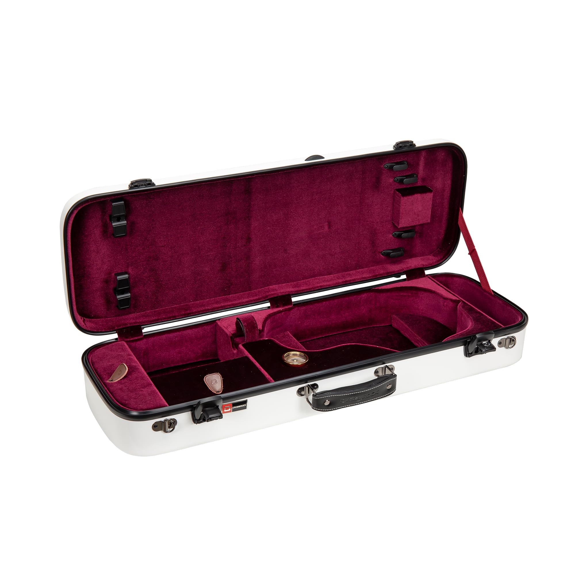 Crossrock Fiberglass Double Violin Case fits Two 4/4 Full-Size Violins- Includes TSA lock, Protective Blanket, Hygrometer, Removable Shoulder Straps- Milky White (CRF2020DVMW)