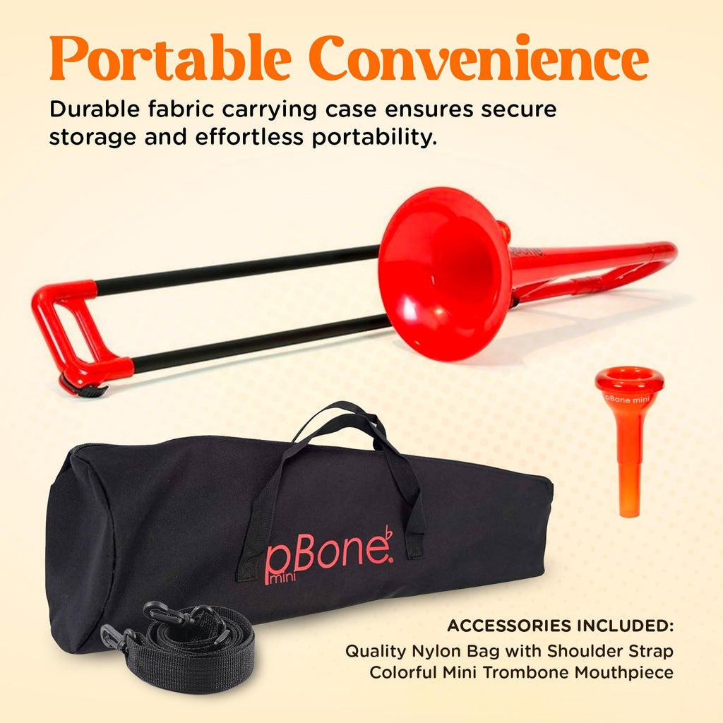 pBone Plastic Kids pBone Mini Trombone - Mouthpiece and Carrying Bag- Lightweight Versatile, Comfortable Ergonomic Grip- Eb Authentic Sound for Student & Beginner- Durable ABS Construction- Blue