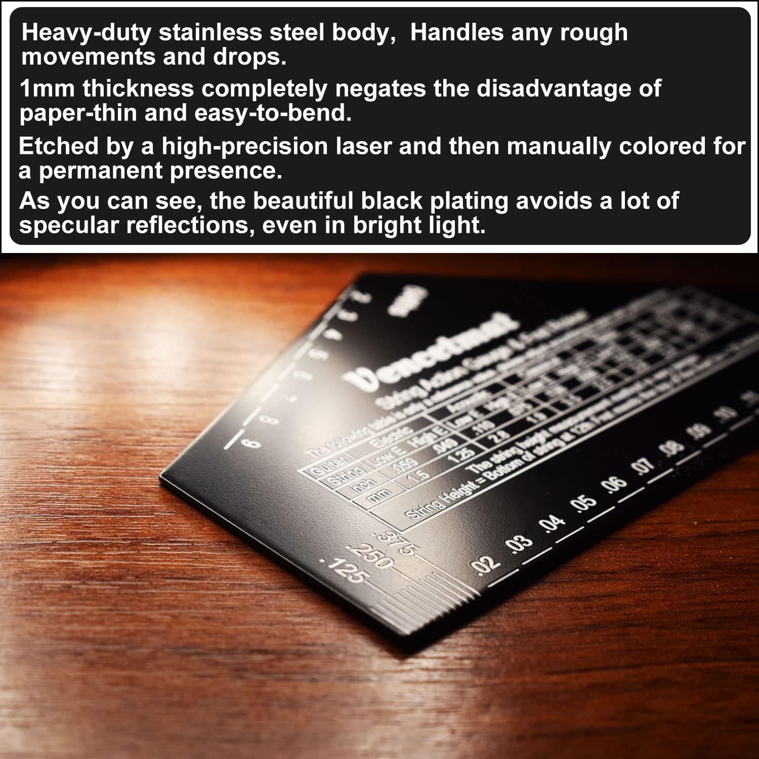 Guitar String Action Gauge, String Height Ruler, Guitar Fret Rocker, Fret Leveling Guide, Buzzing Fret Catcher, 1mm Thickness, Laser Etching, High Precision Graduations,Luthier Tools