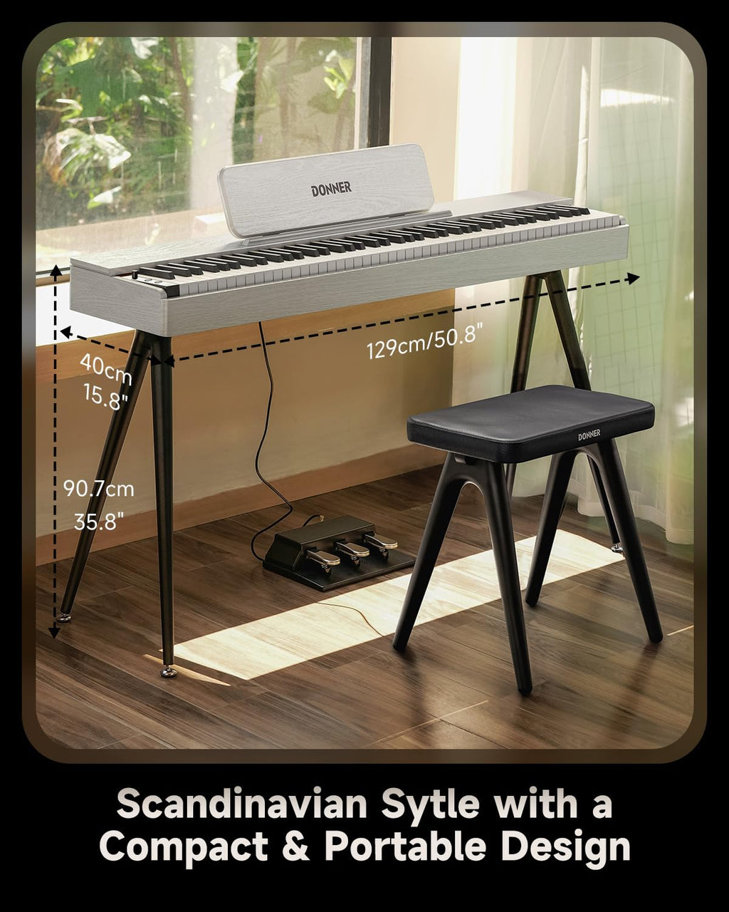 Donner OURA S100 Digital Piano with 88 Key Graded Hammer Weighted Keyboard for Beginner, Full Size Electric Piano Keyboard with Bluetooth, 3 Original Demos, LOCAL OFF, 2×10 W, Piano Three Pedal,White