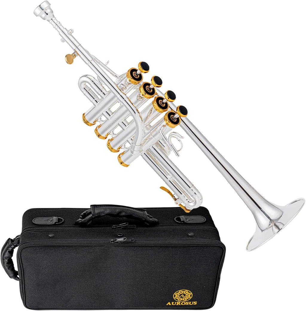 piccolo trumpet cp-901s bb/a tuning 4 valve silver plated with case silver plated piccolo trumpet for intermediate and high school musicians with stainless steel valves