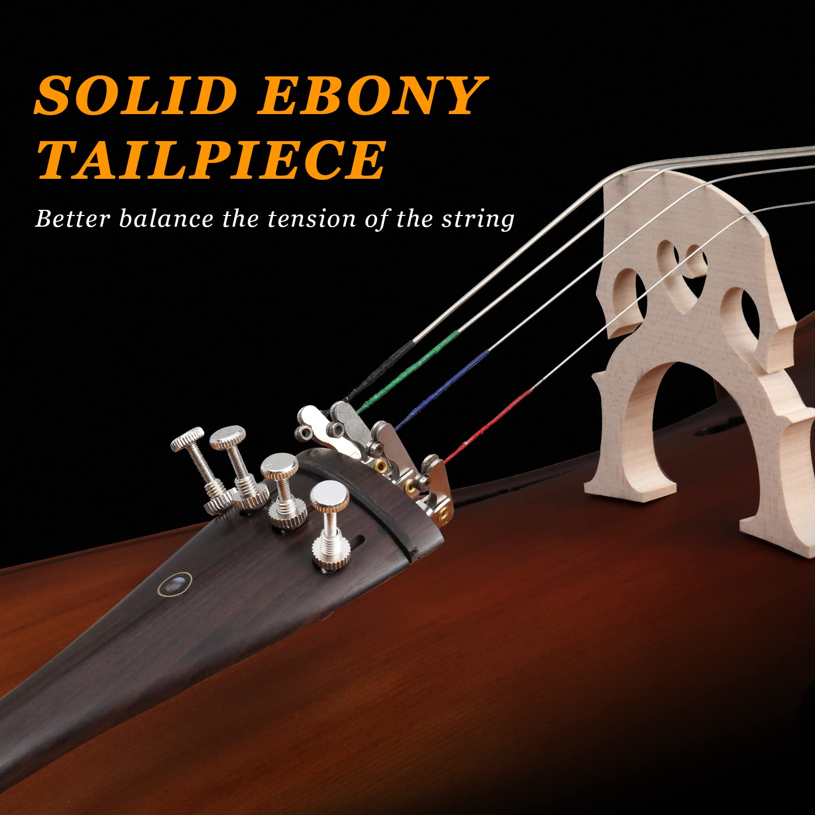 Ktaxon 4/4 Ebony Fitted Cello, Acoustic Cello Full Size cello with 7mm Padding Cello Case, Extra String, Bridge, Bow and Rosin for Beginner Adult(Matte)