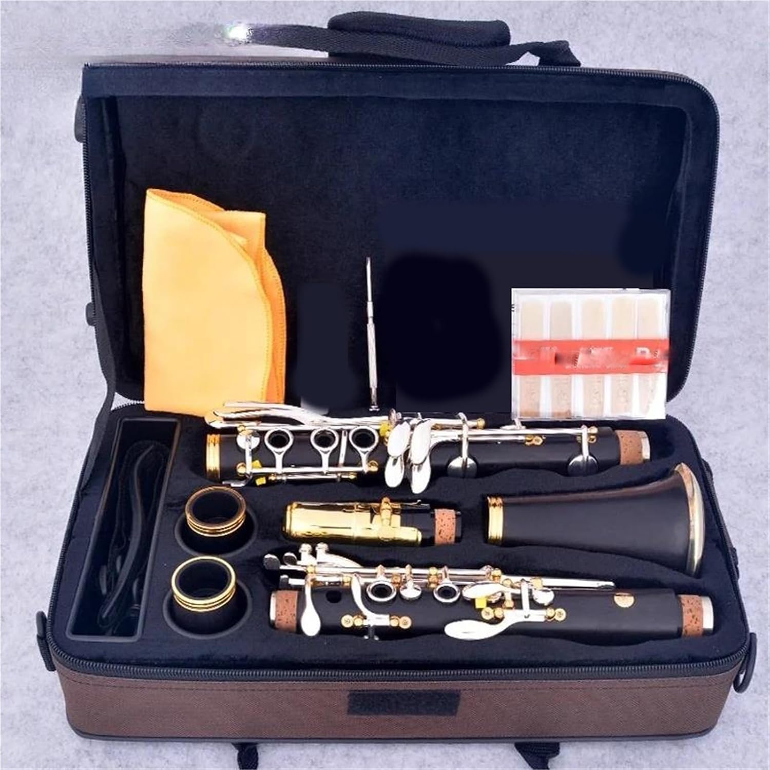Professional B Flat Ebony Clarinet 17 Keys Silver Plated Brass Tube Clarinet Set