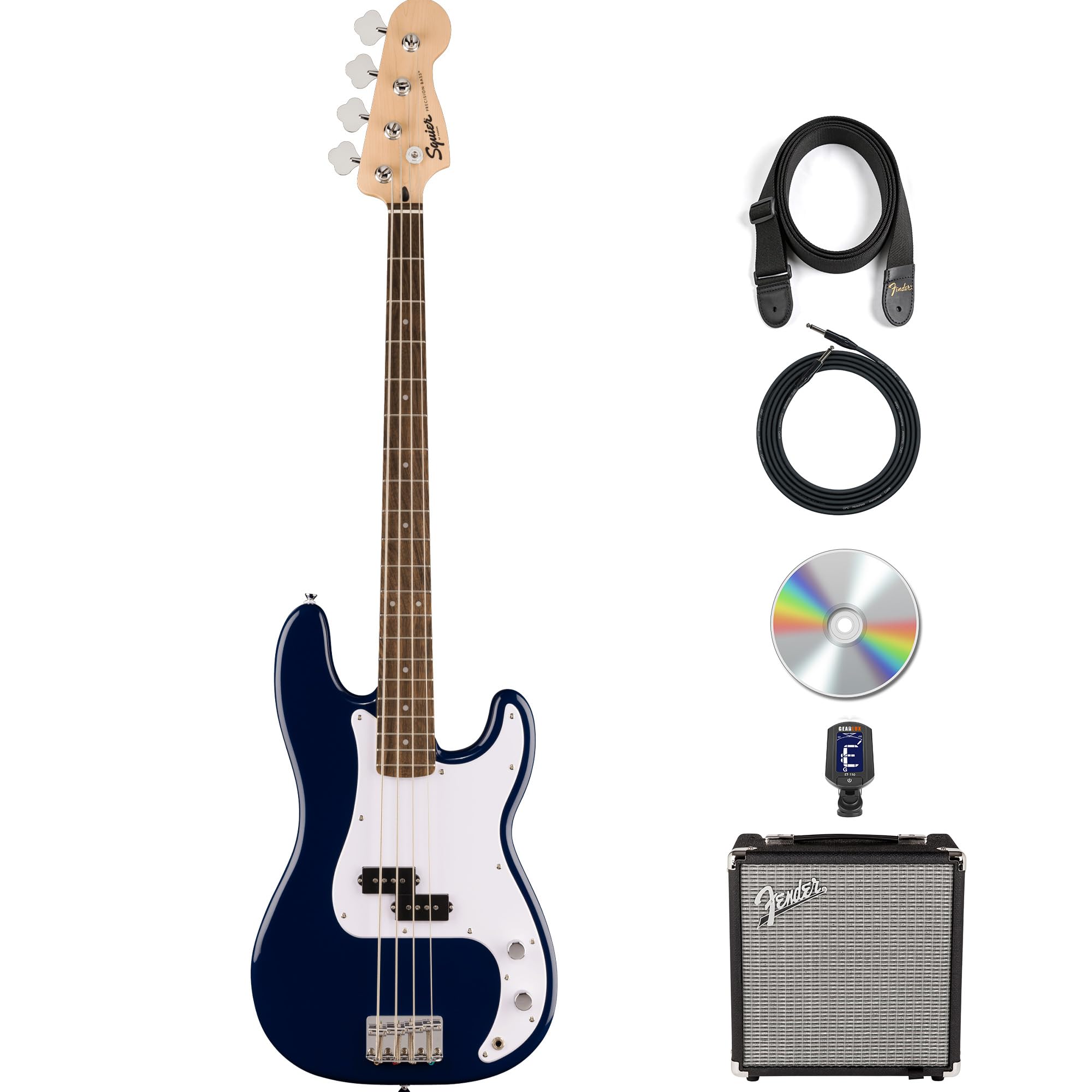 Fender Squier Sonic Precision Bass Guitar - California Blue Bundle with Amplifier, Cable, Tuner, Strap, and Austin Bazaar Instructional DVD