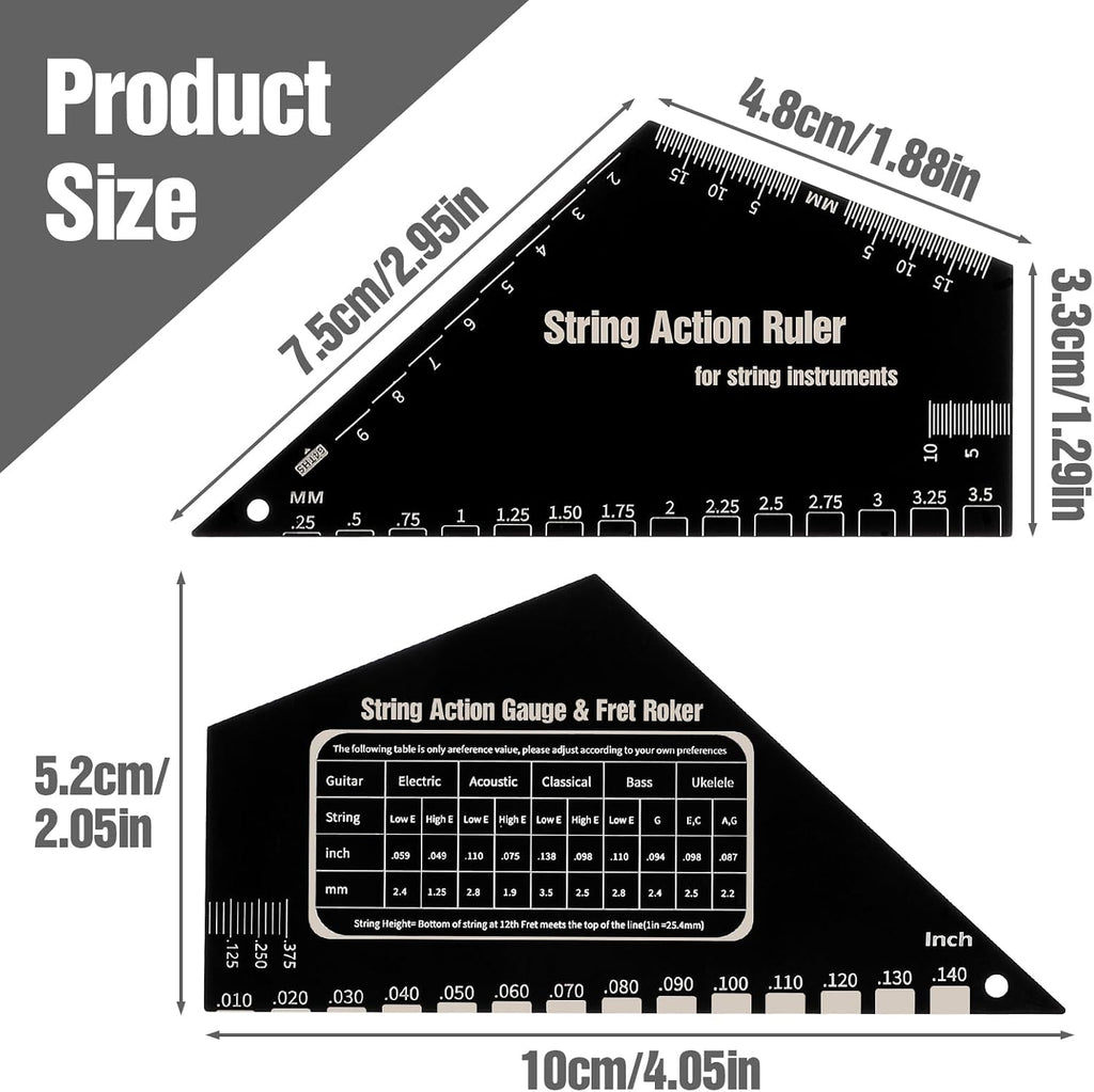 Guitar String Action Gauge Ruler Fret Rocker Tool Ruler Guitar Fret Rocker Gauges String Height Strings Buzzing Frets Catcher Rockers Luthier Tool with Metric and Conversion Charts (1mm)