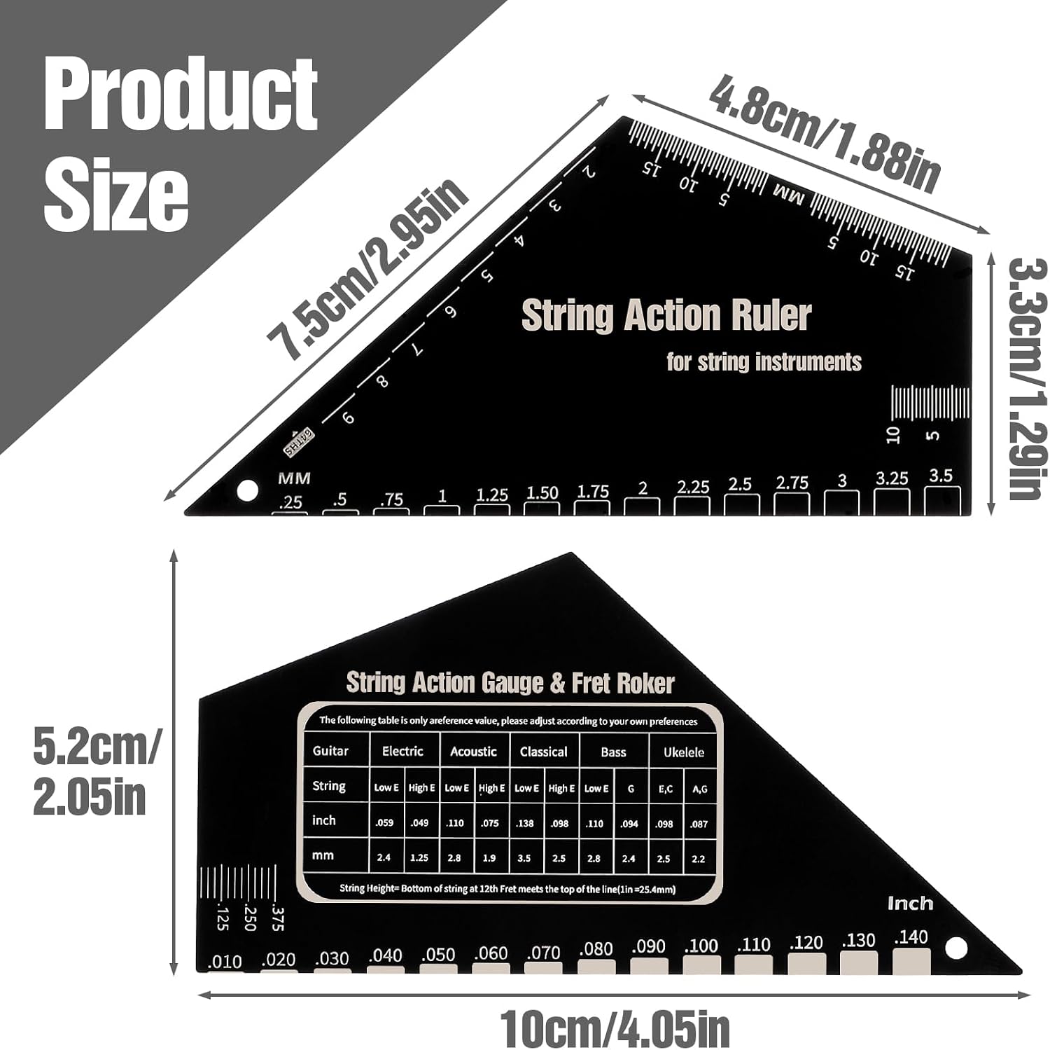 Guitar String Action Gauge Ruler Fret Rocker Tool Ruler Guitar Fret Rocker Gauges String Height Strings Buzzing Frets Catcher Rockers Luthier Tool with Metric and Conversion Charts (1mm)