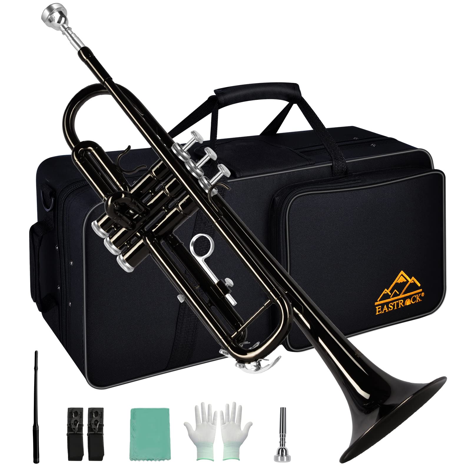 EASTROCK Bb Trumpet Standard Trumpet Set with Carrying Case,Gloves, 7C Mouthpiece, Cleaning Kit, Tuning Rod (Red Antique)
