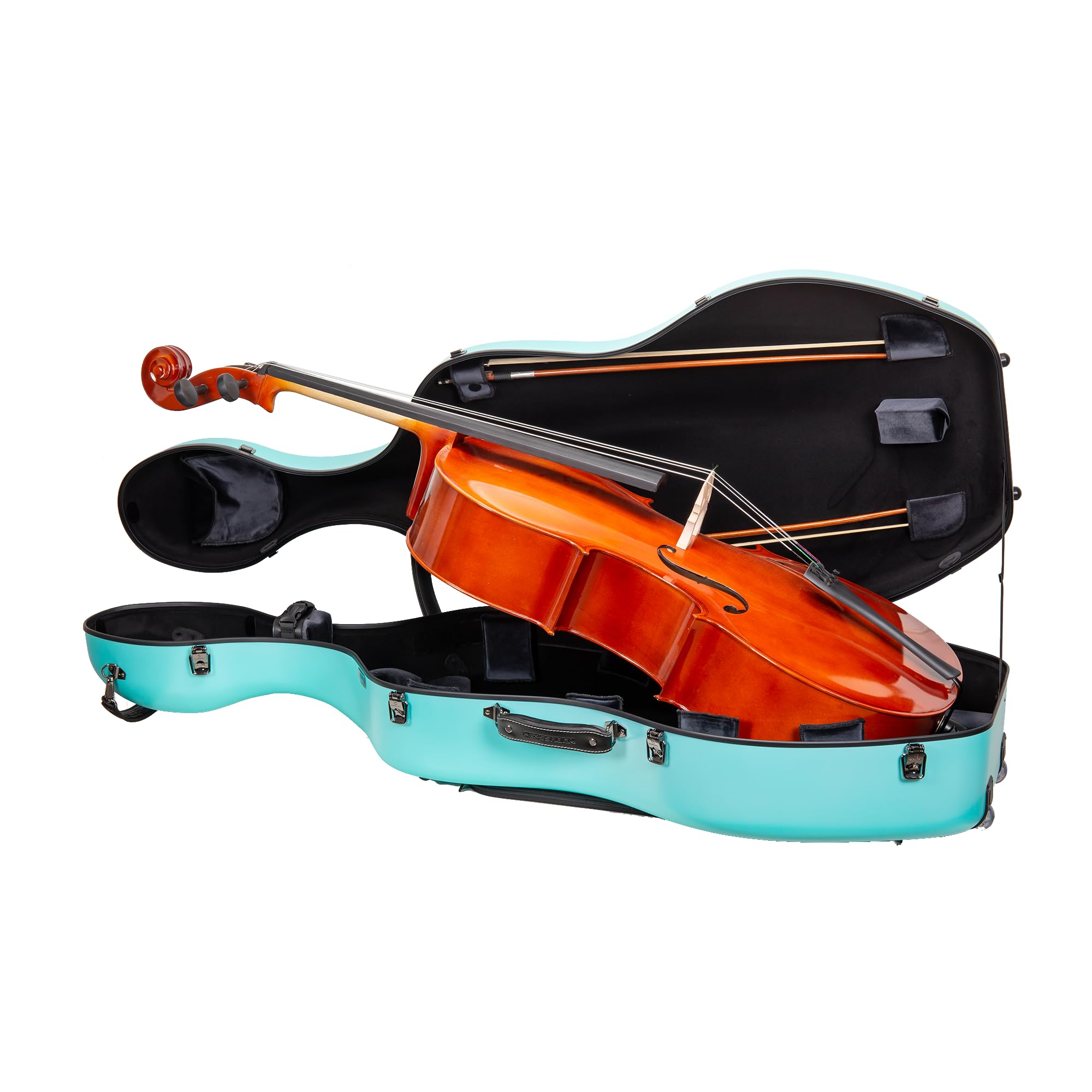 Crossrock Poly Carbon Cello Case for 4/4 Full Size | Red Matte Finish, Black Velvet Interior, Wheels, Music Pouch – Lightweight Protection Series