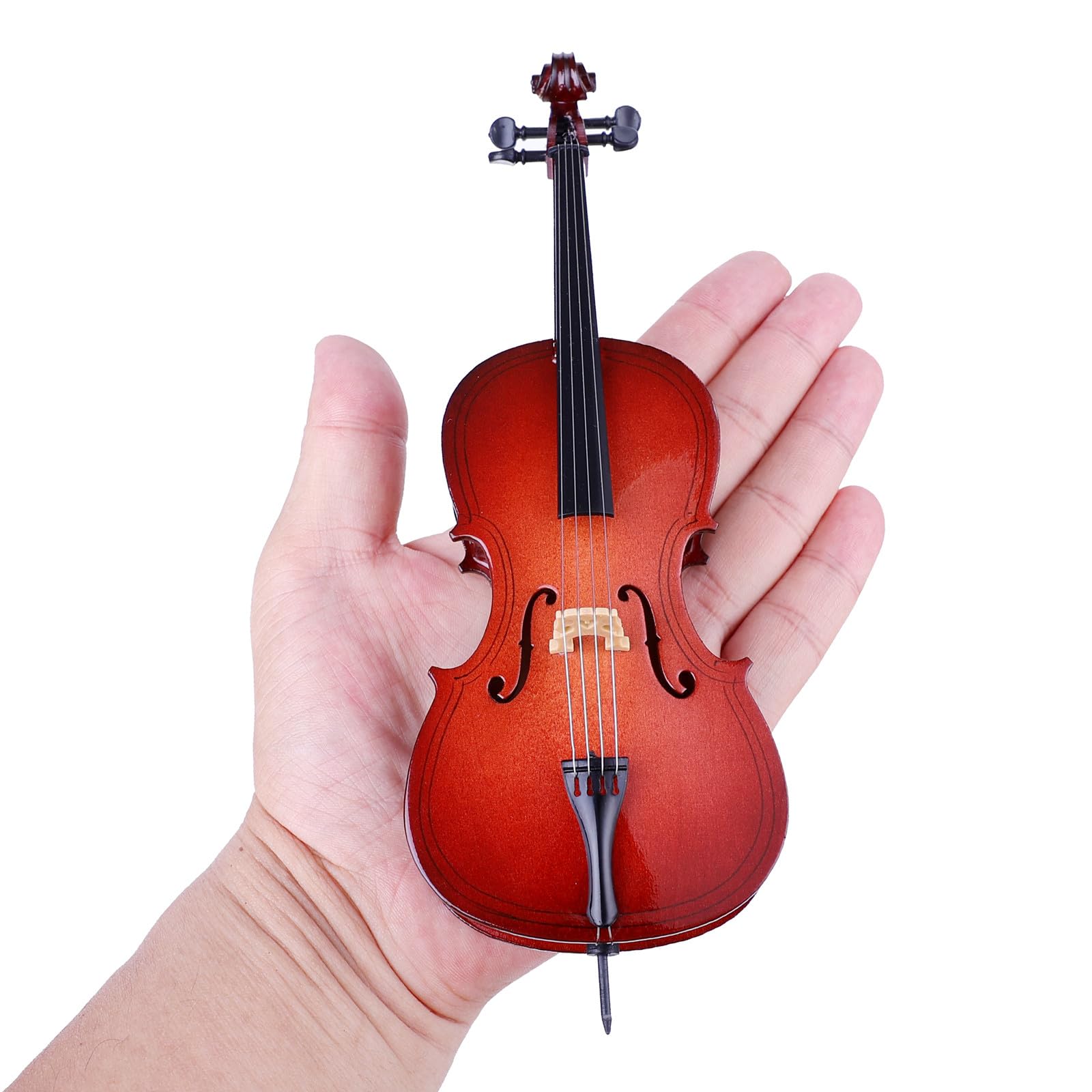 Wooden Miniature Cello with Stand, Bow and Case Mini Musical Instrument Cello Replica Collectible Figurines Dollhouse Accessories Model Home Decoration Display Ornament (5.51"x1.97"x0.63")