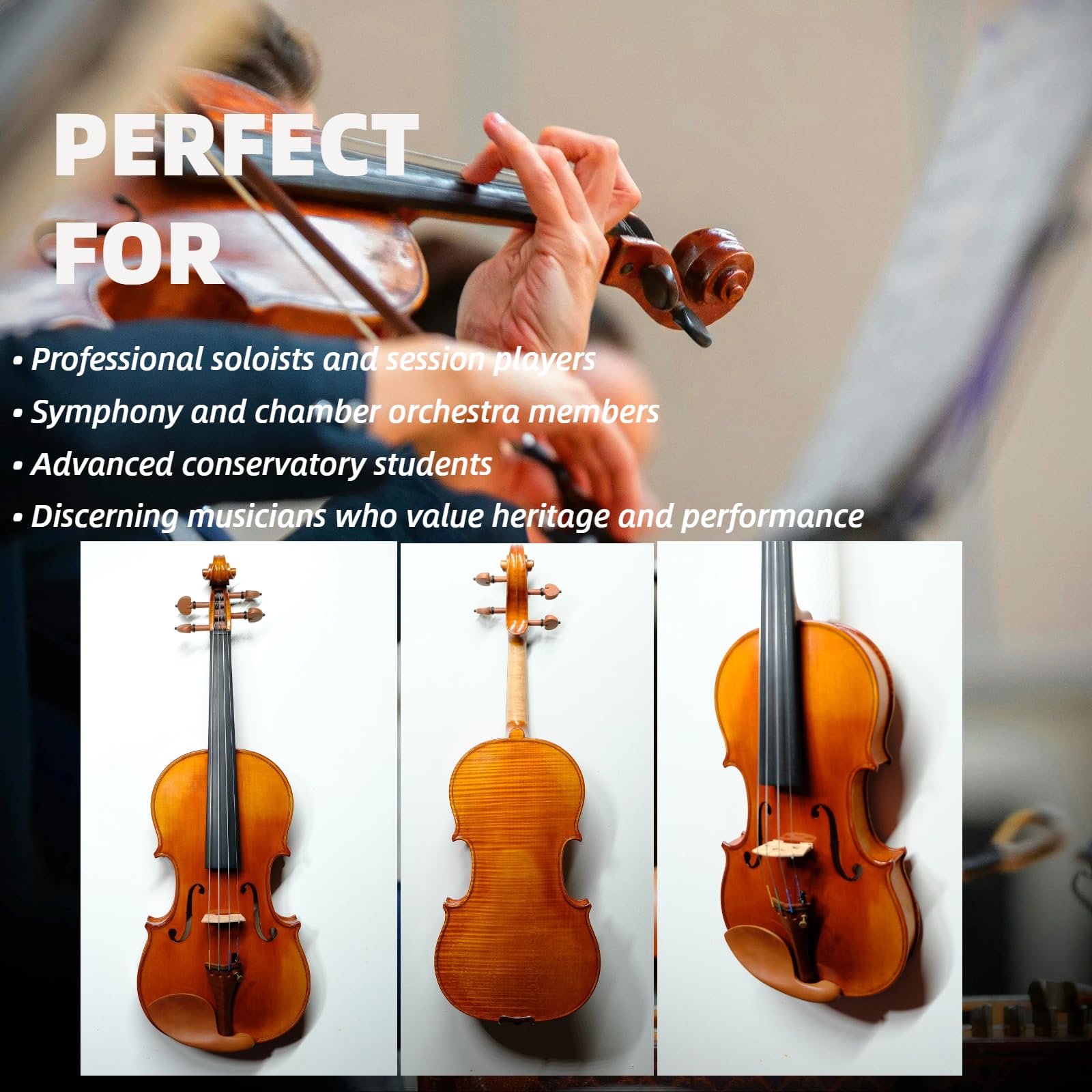 Master 4/4 Full-Size Violin | Hand-Varnished with 20+ Year Aged Italian Spruce & Bosnian Maple | Professional Orchestra Instrument for Professional soloists and session players (VIO1328)