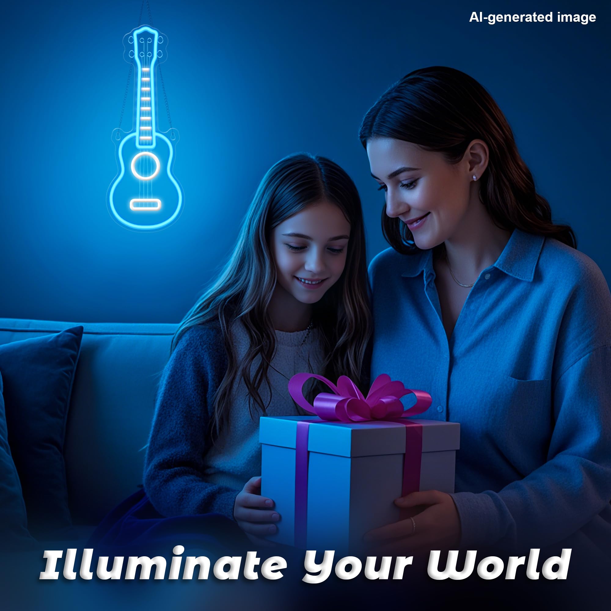 CoolGift Mart Acoustic Guitar Neon Light, Dimmable LED Guitar Neon Wall Sign USB Powered, Decorations for Bedroom Living Room Man Cave Music Studio, Gift for Guitar Players Guitarists Music Lovers