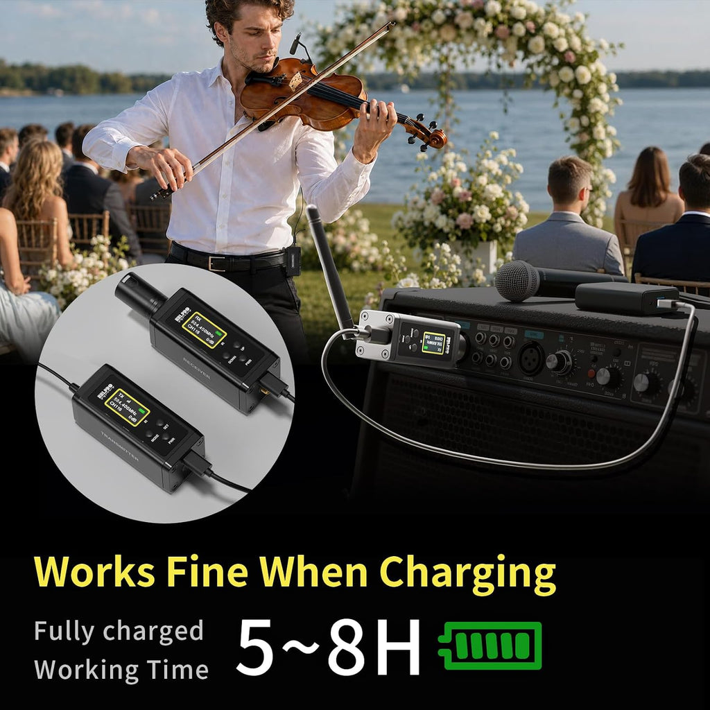 UHF Wireless Violin Microphone System for Musicians, Banjo, Mandolin | 260FT Range, Dual Volume Control, Instrument Pickup Clip-on Mic, XLR Transmitter and Receiver for Active PA Systems, F40V