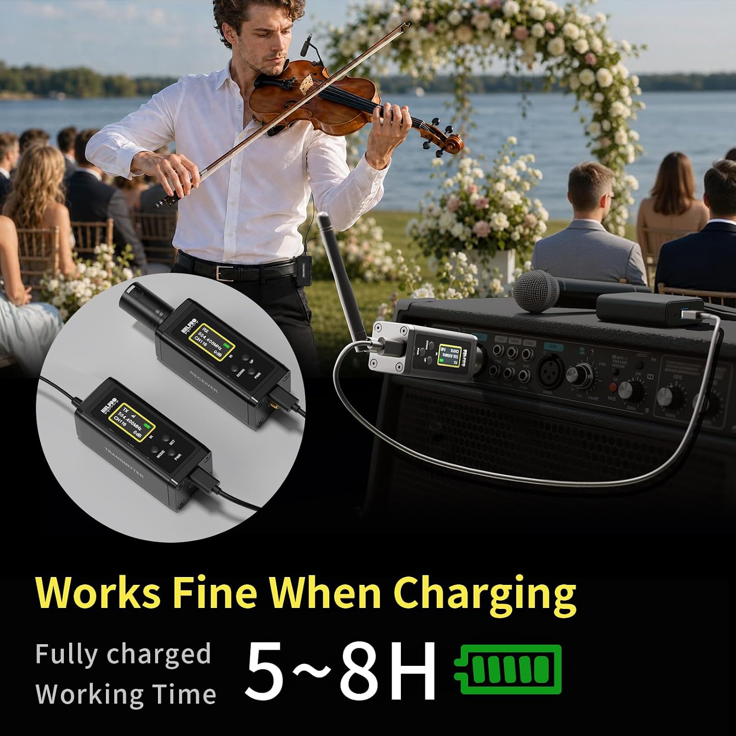UHF Wireless Violin Microphone System for Musicians, Banjo, Mandolin | 260FT Range, Dual Volume Control, Instrument Pickup Clip-on Mic, XLR Transmitter and Receiver for Active PA Systems, F40V