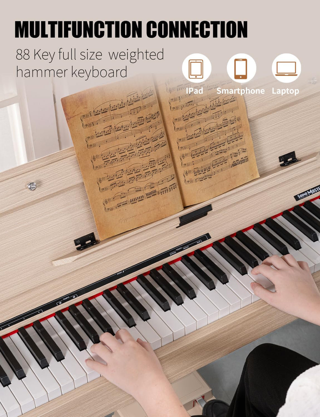 UISCOM 88 Key Weighted Digital Piano - Wooden Desk Electric Piano Transforms Between Desk and Vanity - Progressive Hammer-Action Keyboard, Perfect for Beginners with MIDI Functionality