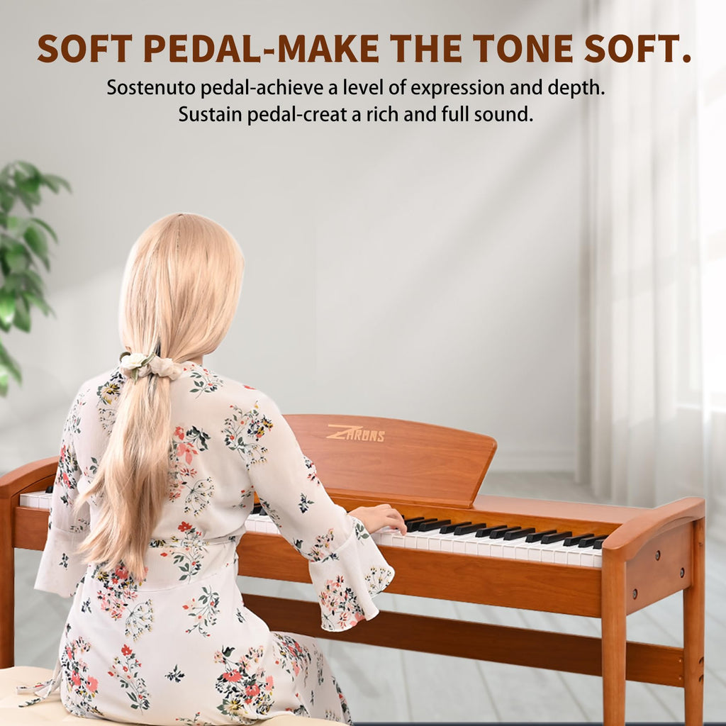 88 Key Weighted Hammer Action Digital Piano, French 5704 Chip, Solid Wood Stand, Triple Pedal, USB-MIDI, 192 Polyphony – For Adults & Intermediate