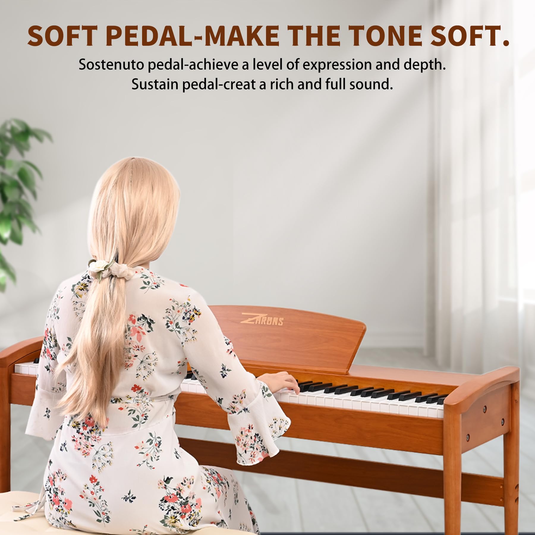 88 Key Weighted Hammer Action Digital Piano, French 5704 Chip, Solid Wood Stand, Triple Pedal, USB-MIDI, 192 Polyphony – For Adults & Intermediate