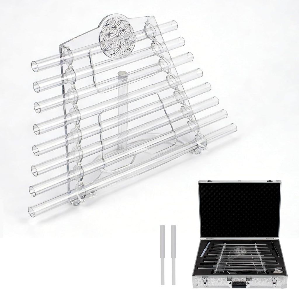 432Hz 8 Note CDEFGABC Quartz Crystal Singing Harp,Including Bracket Alumina Carrry Case for Sound Bath and Meditatiion