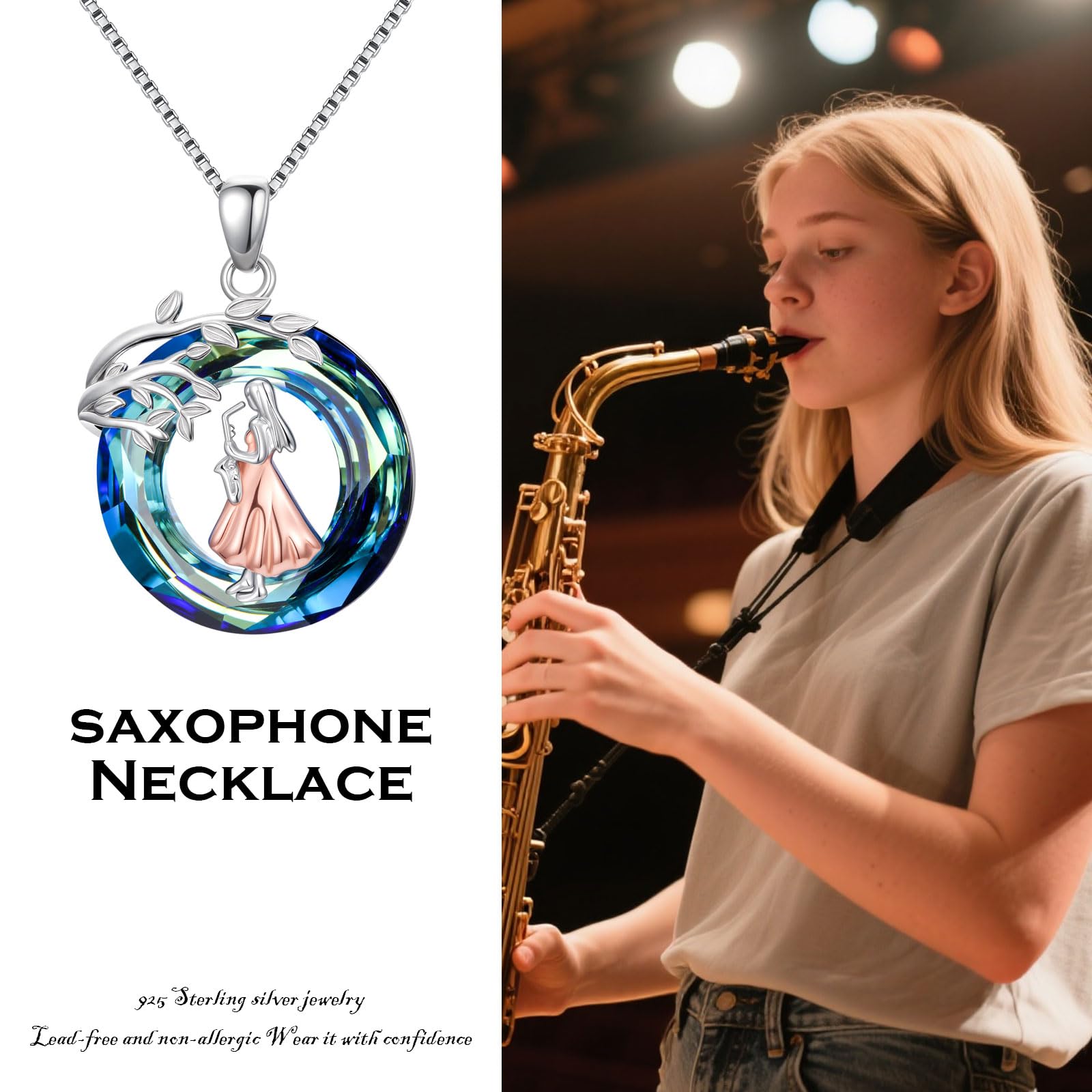 Sport/Music Necklace for Women 925 Sterling Silver Crystal Pendant Tree of Life Jewelry Gifts for Sport Players