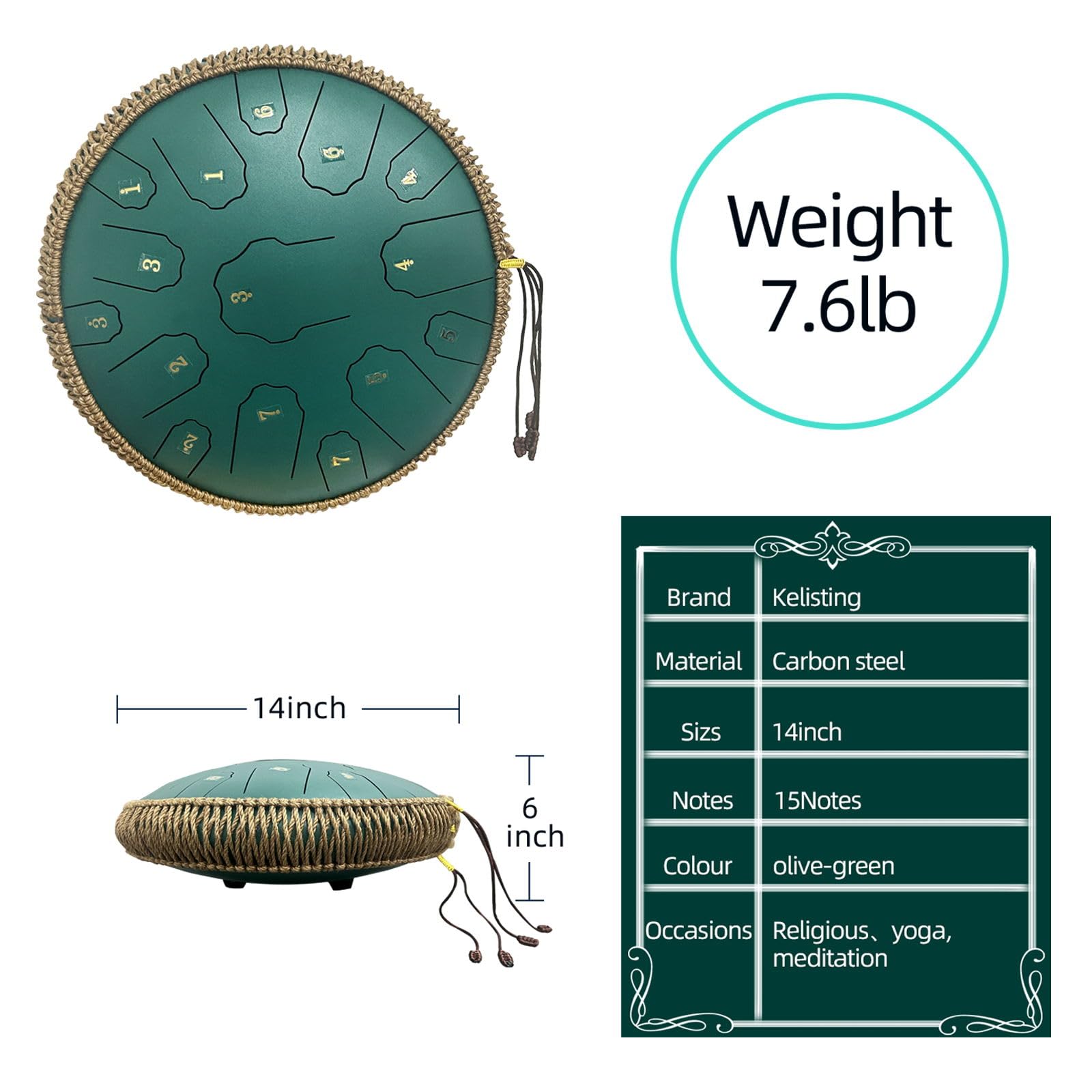 Handpan Drum 22 Inches D Minor Kurd, 432Hz 10 Notes Hand Drum Instrument, Premium Steel Drum, Handpan Instrument for Adults (Gold)