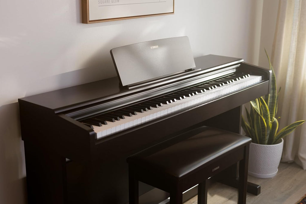 Yamaha Arius Series 88-Key Weighted Digital Piano Keyboard for Beginners, Full Size, Grand Piano Sound, 3-Pedal Unit, Bench Included, Classic Upright Design in Rosewood, YDP146R