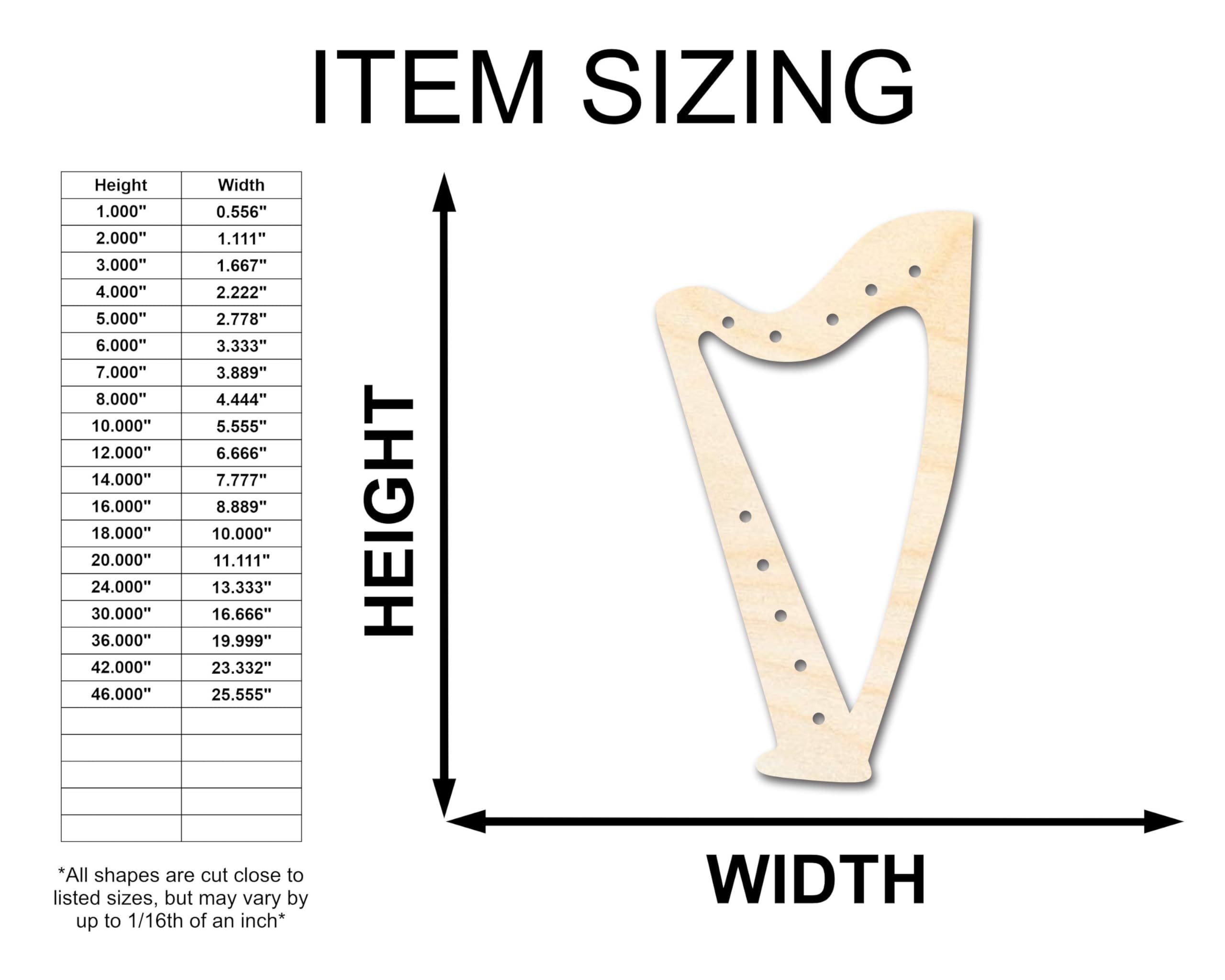 Unfinished Wood Harp with Holes Shape Craft up to 46" 42" / 1"